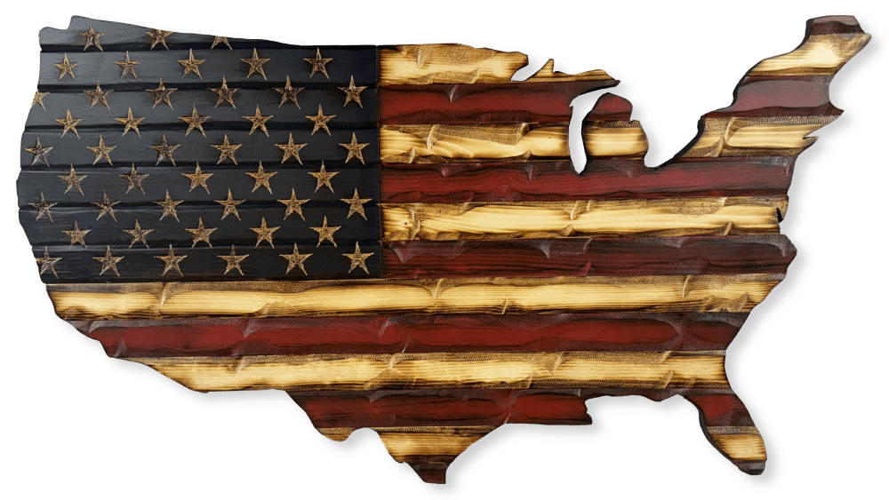 USA Outline Weathered Rustic Glory American Handmade Wooden Flag