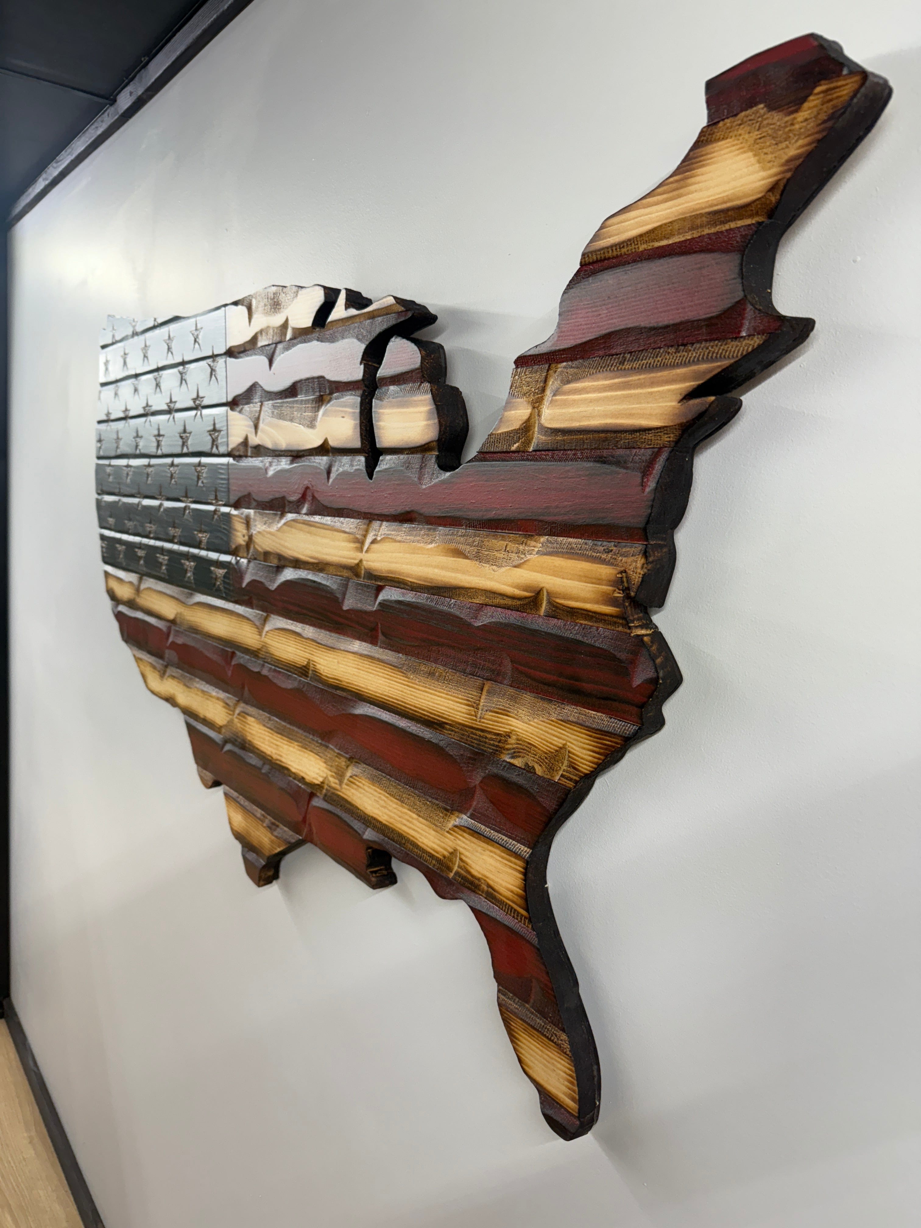 USA Outline Weathered Rustic Glory American Handmade Wooden Flag