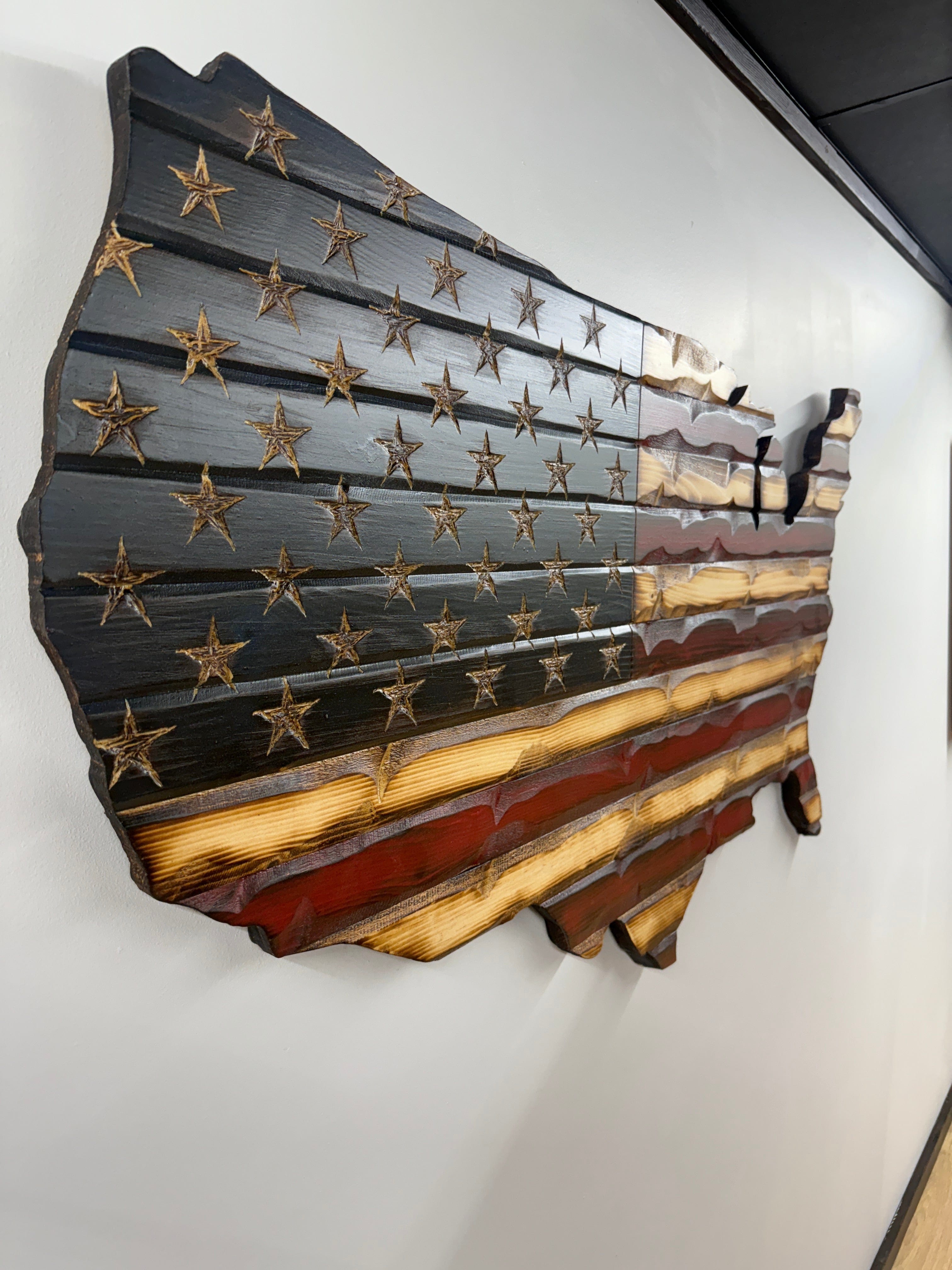 USA Outline Weathered Rustic Glory American Handmade Wooden Flag
