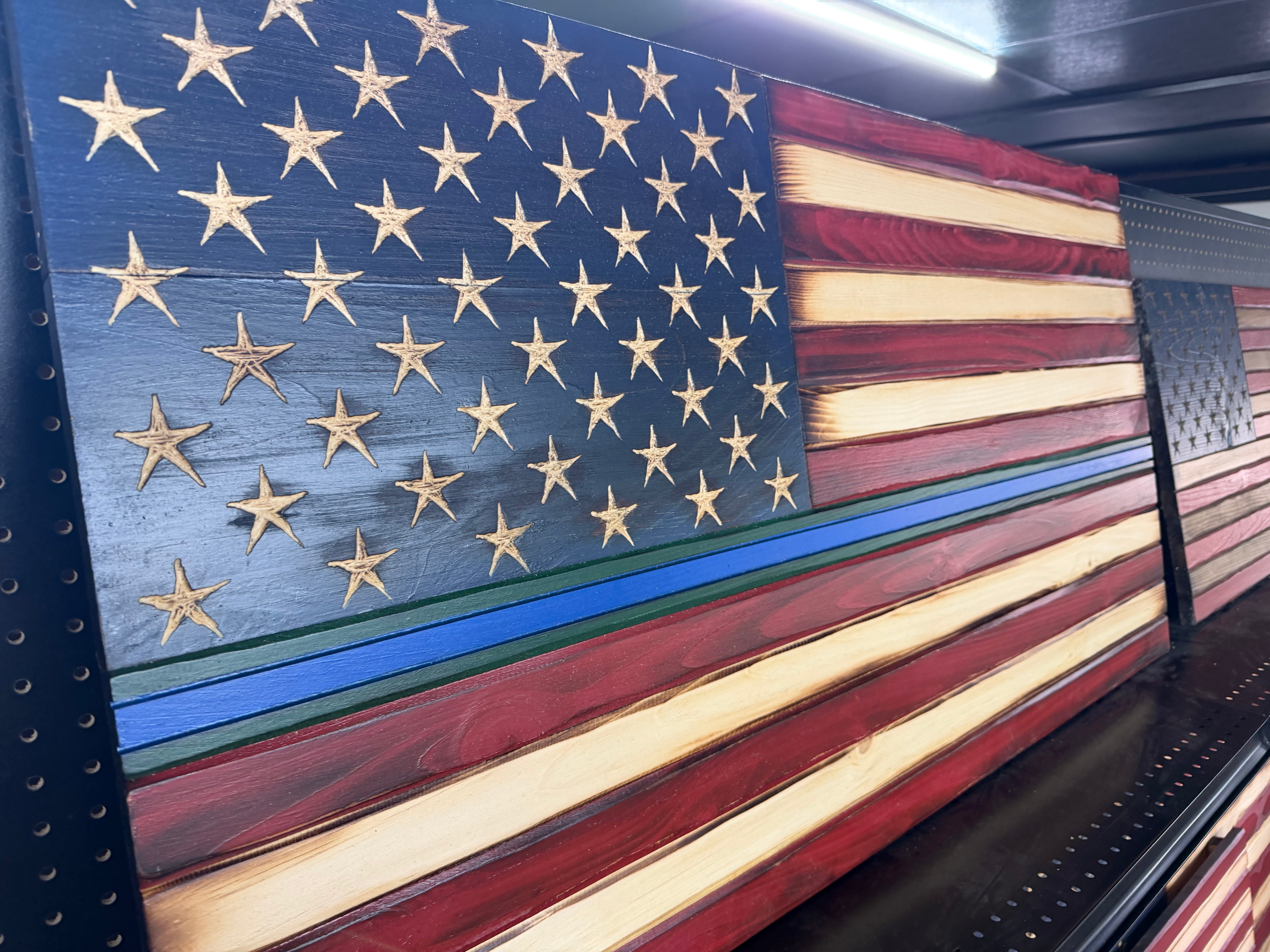 Large 46"x24" Thin Blue/Green Line Charred Glory // Imperfections and or Damage See image for details / read description EXPEDITE 653