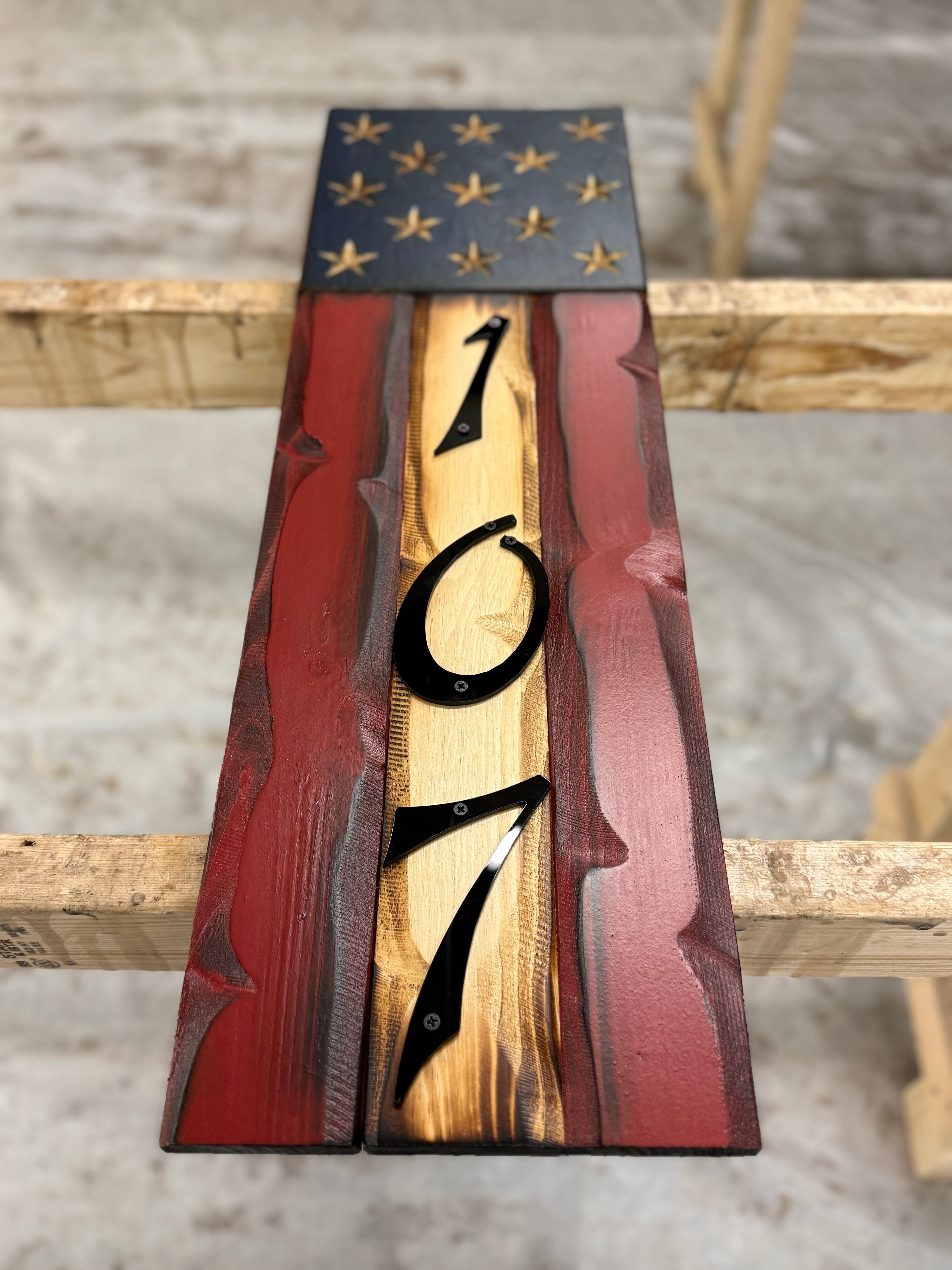 Patriotic Rustic Address Wooden American Flag Sign