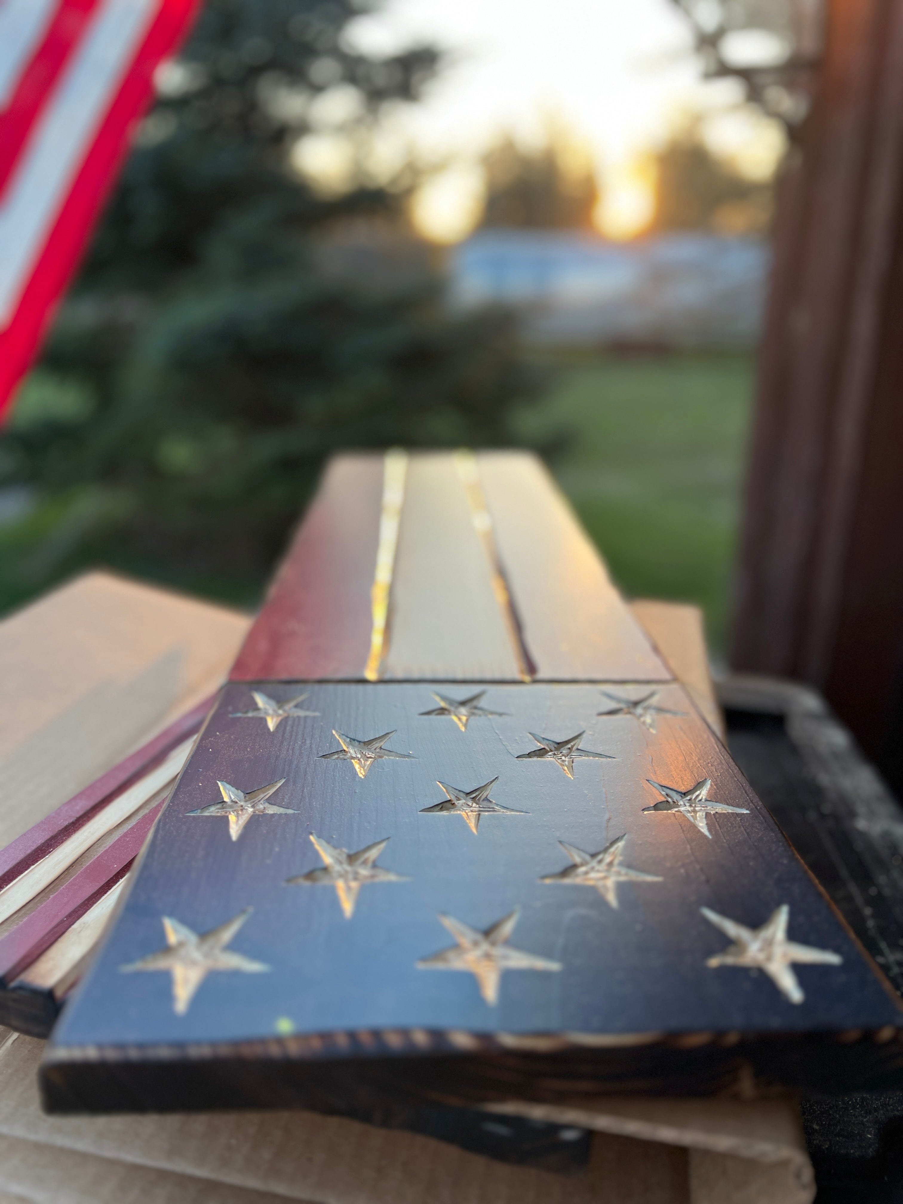 Patriotic Address Wooden American Flag Sign