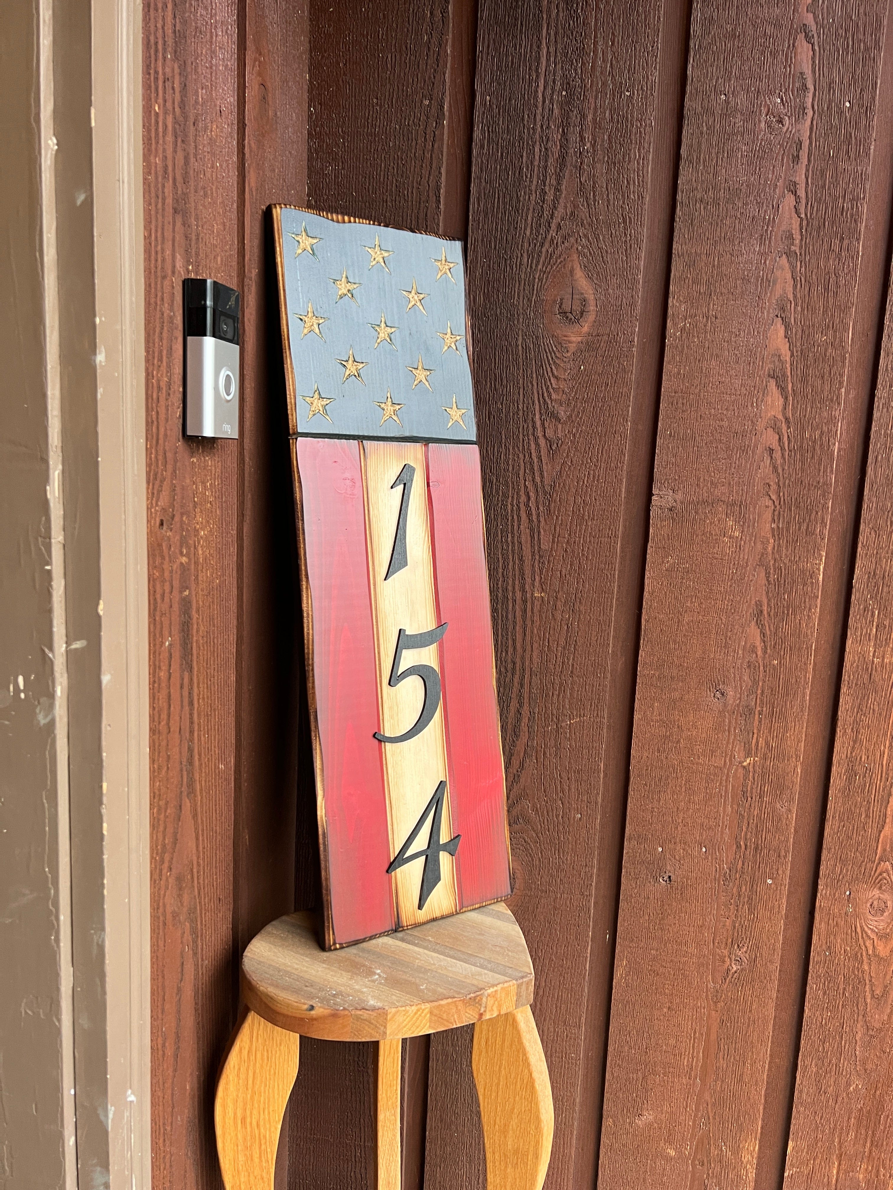 Patriotic Address Wooden American Flag Sign