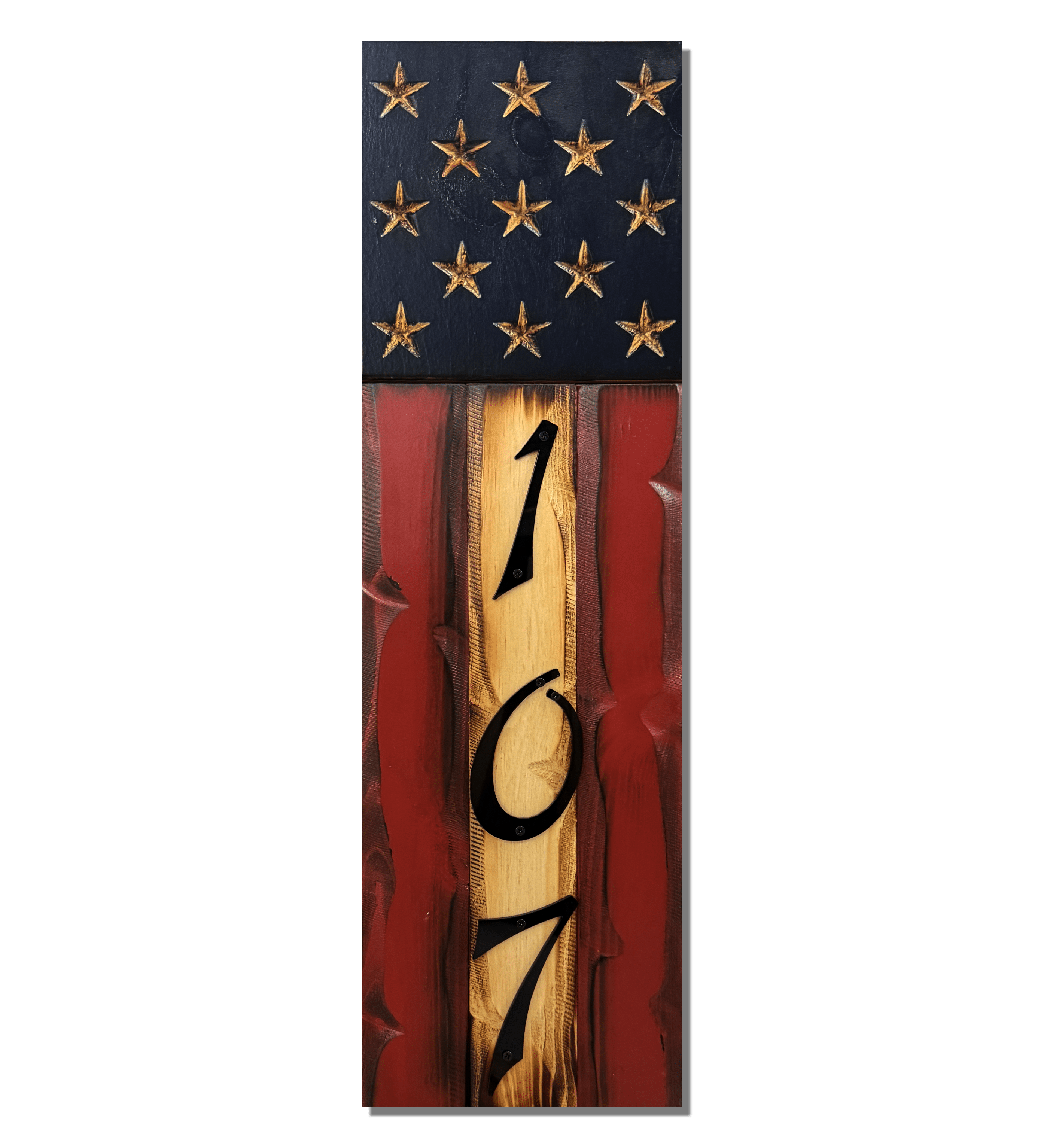 Patriotic Rustic Address Wooden American Flag Sign