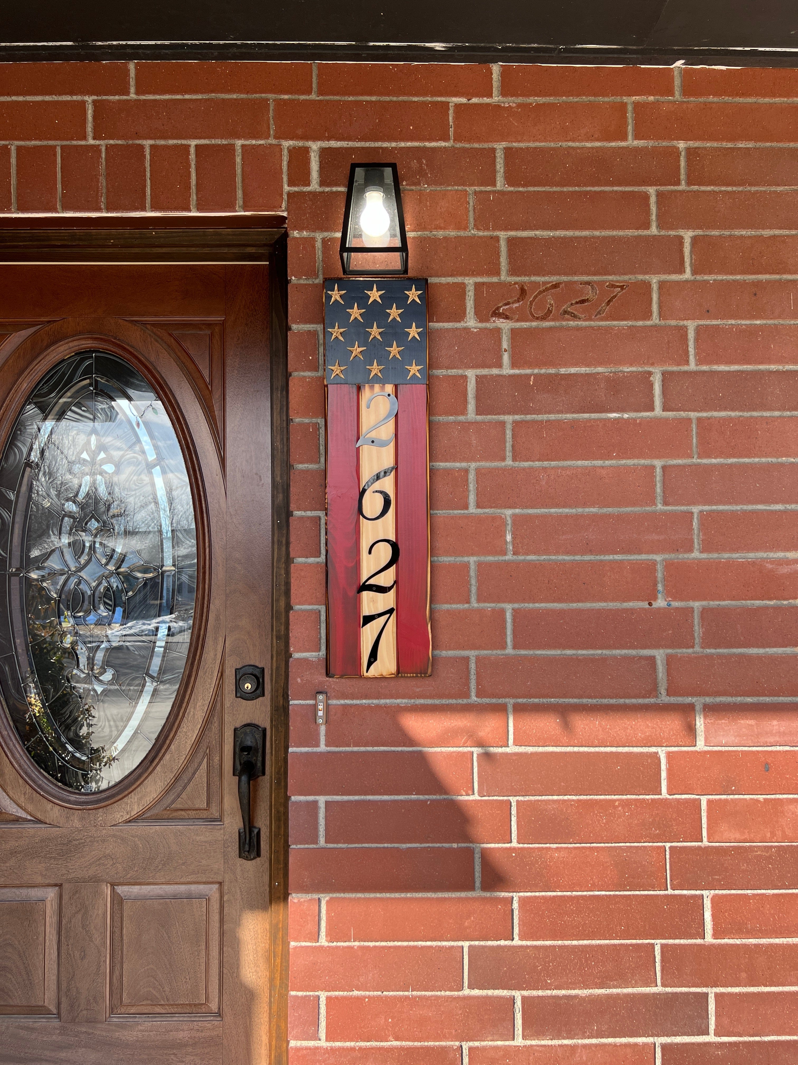 Patriotic Address Wooden American Flag Sign