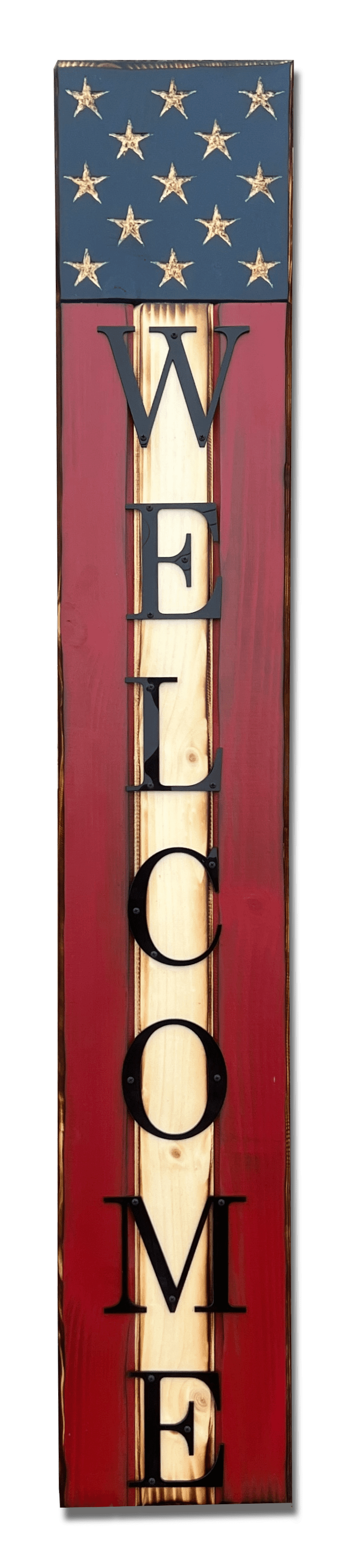 Patriotic Wooden American Flag Welcome Sign