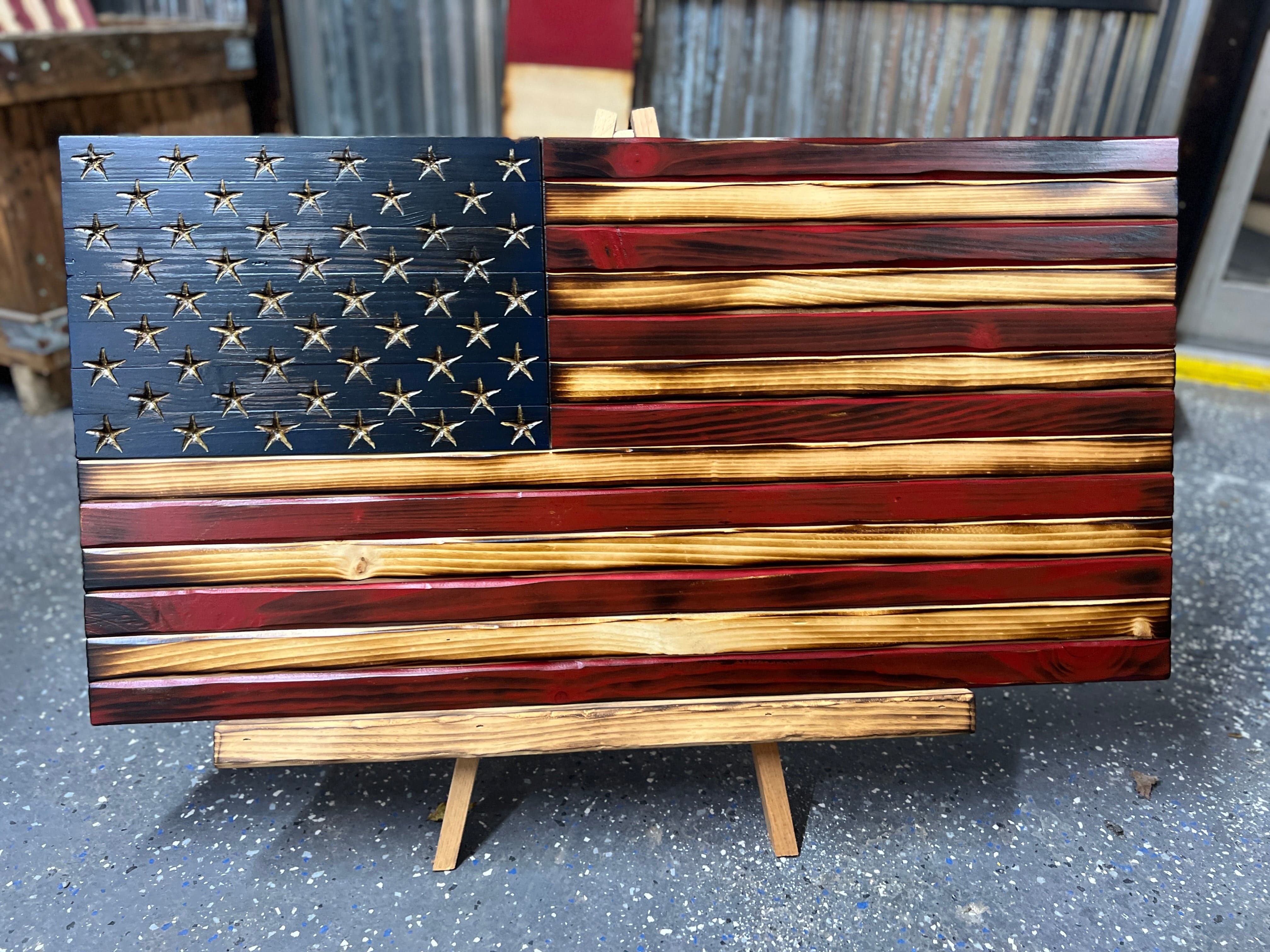 Weathered Old Glory Handmade Wooden American Flag