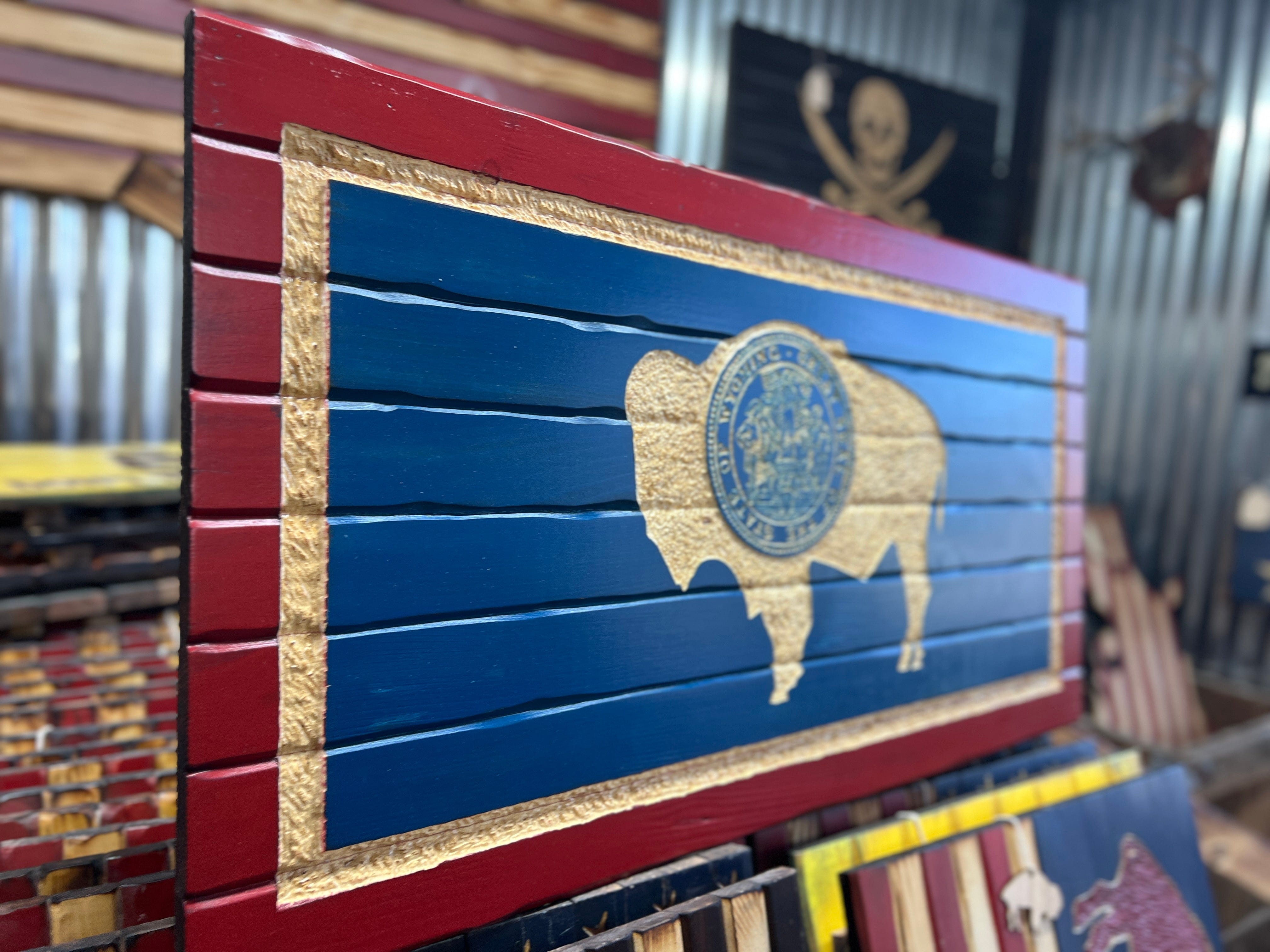 Wyoming Handcrafted Wooden Flag