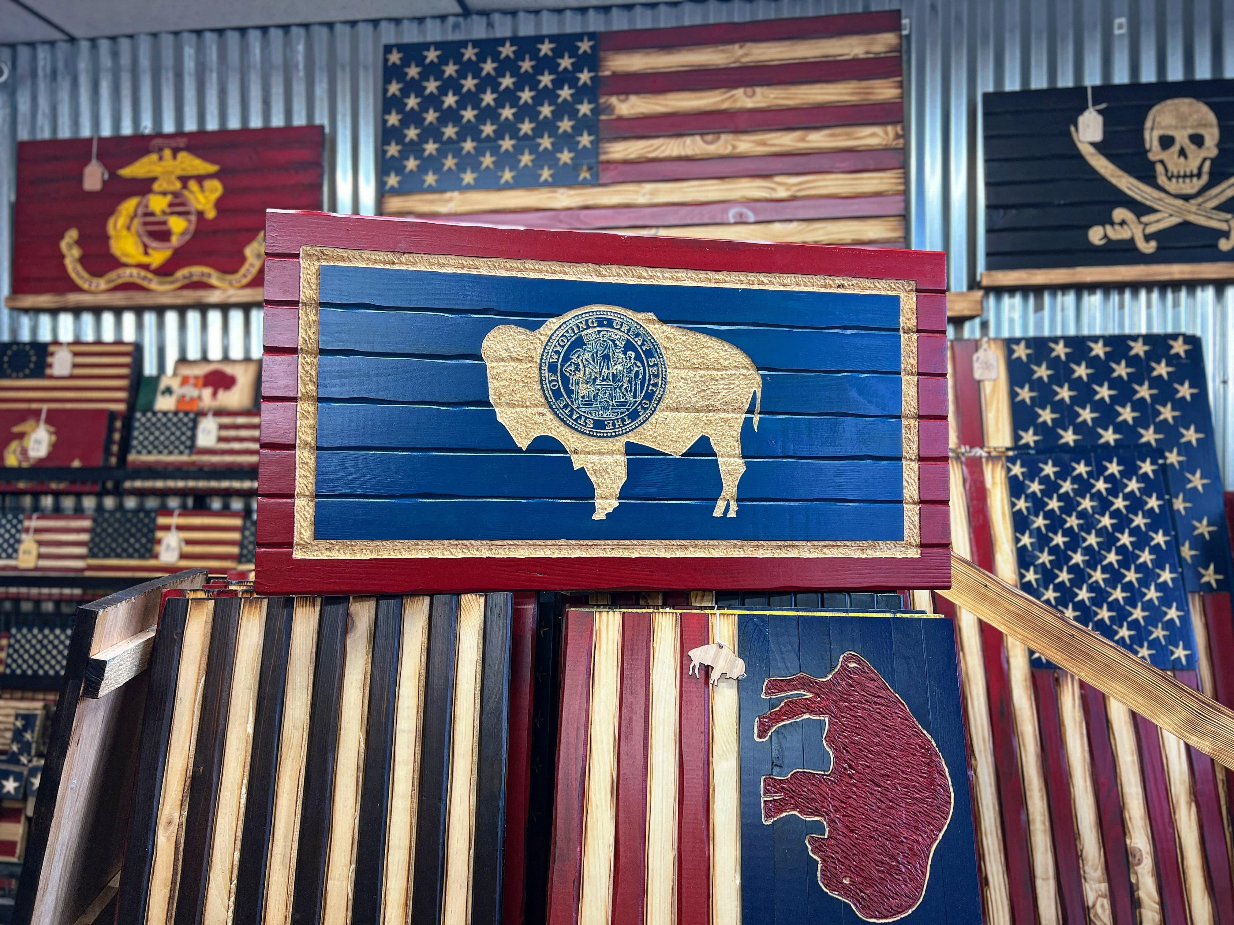 Wyoming Handcrafted Wooden Flag