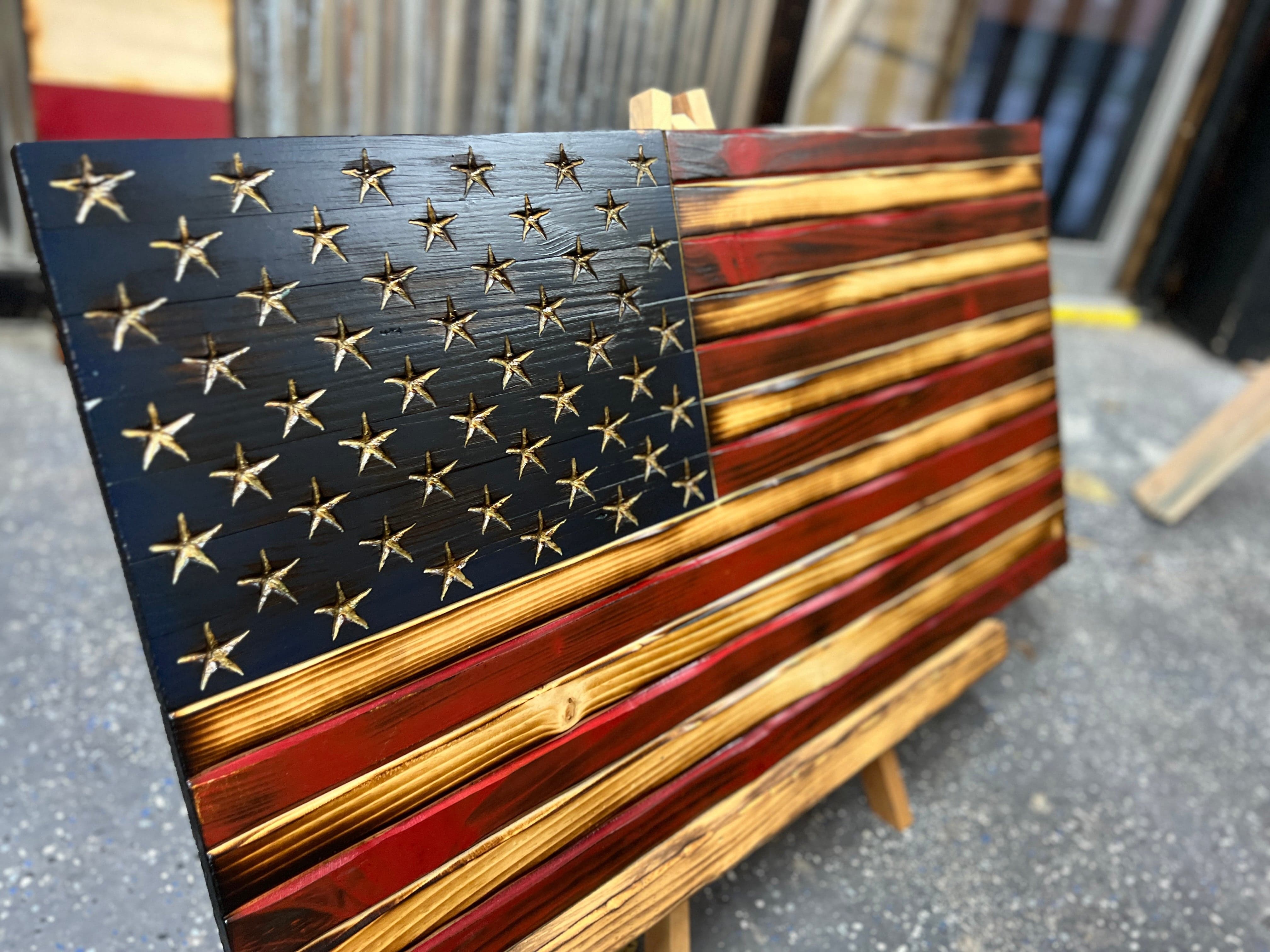 Weathered Old Glory Handmade Wooden American Flag