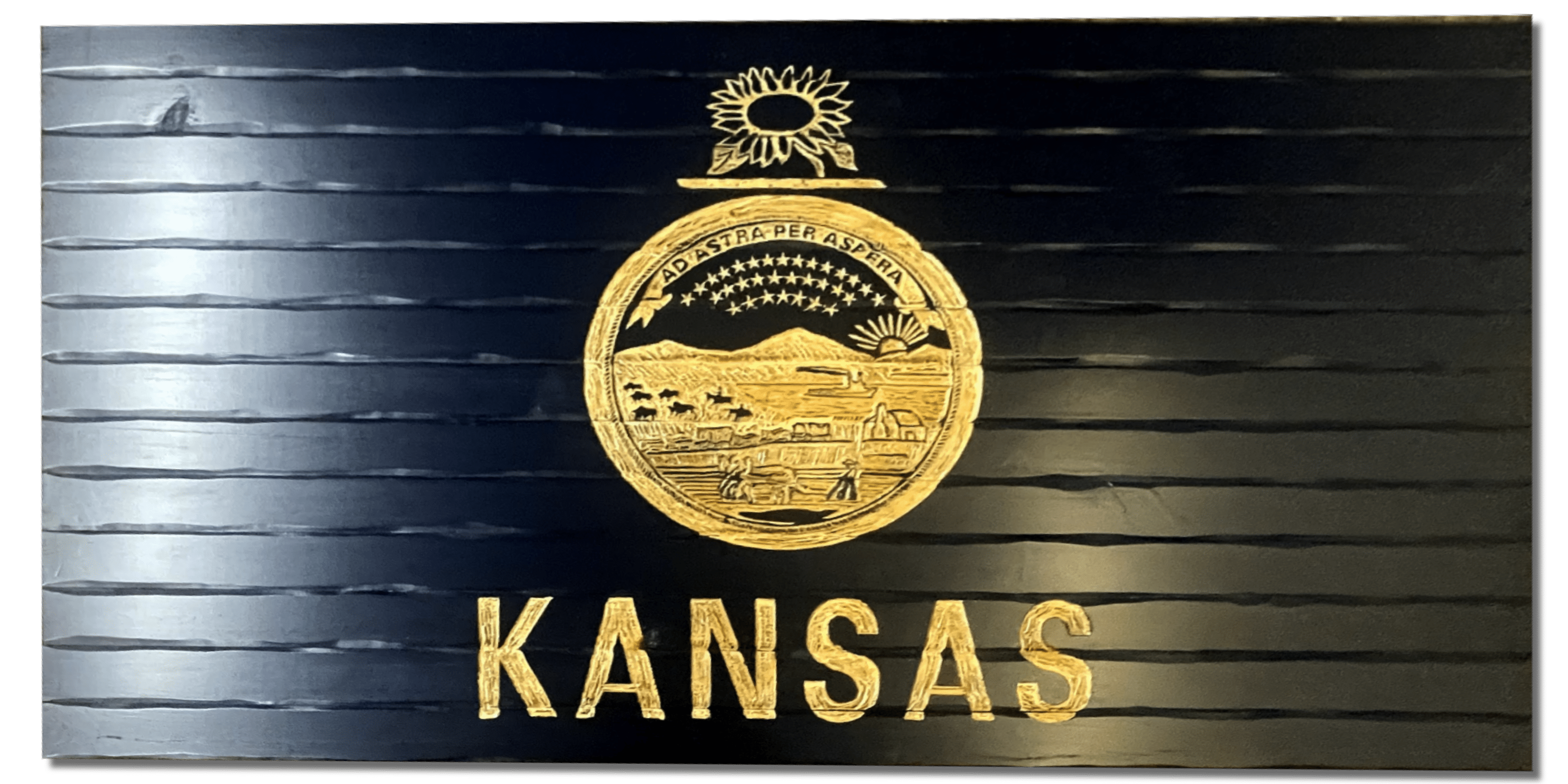 Kansas Handcarved Wooden Flag