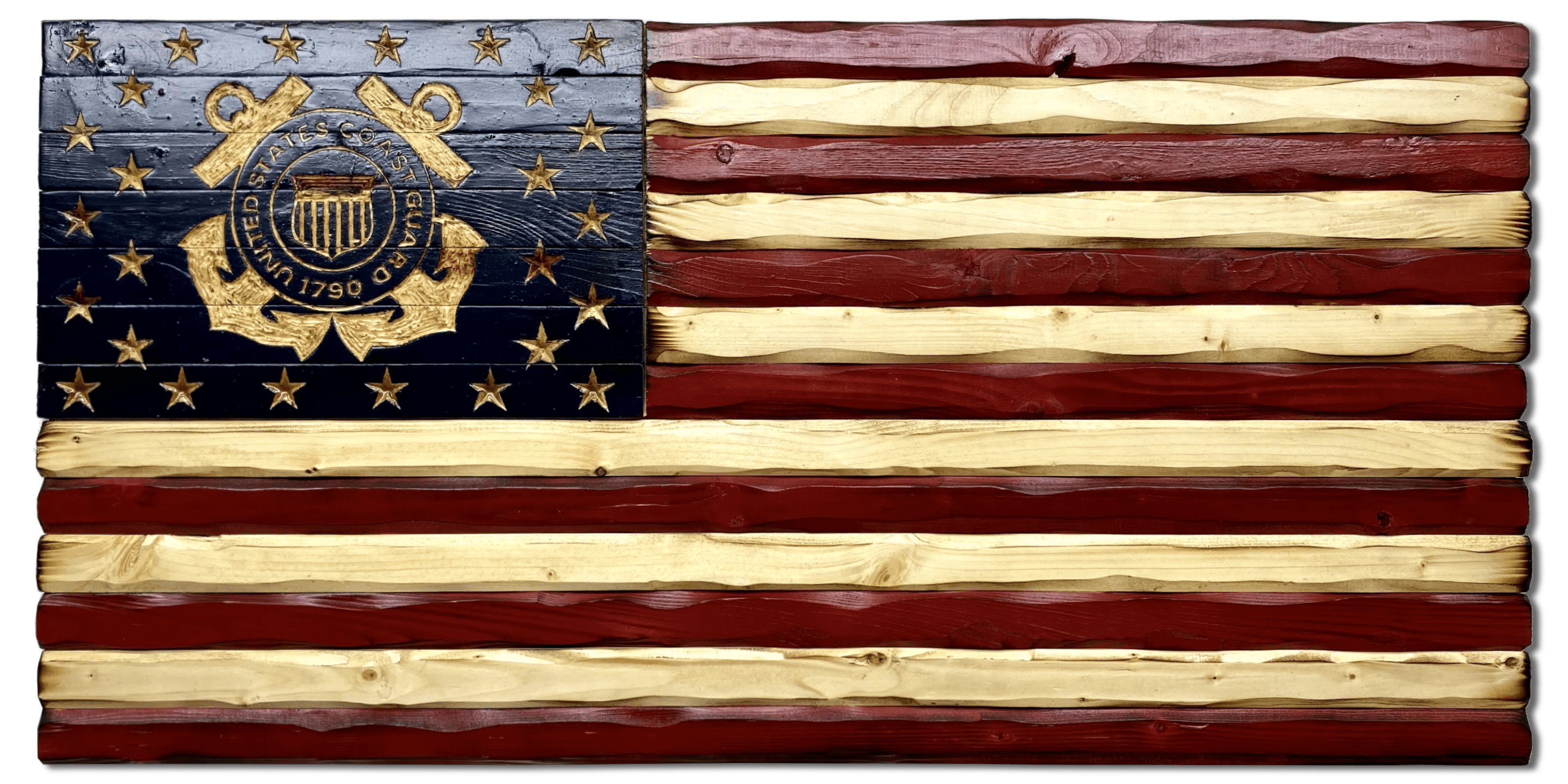 Coast Guard Glory Handcarved American Wooden Flag