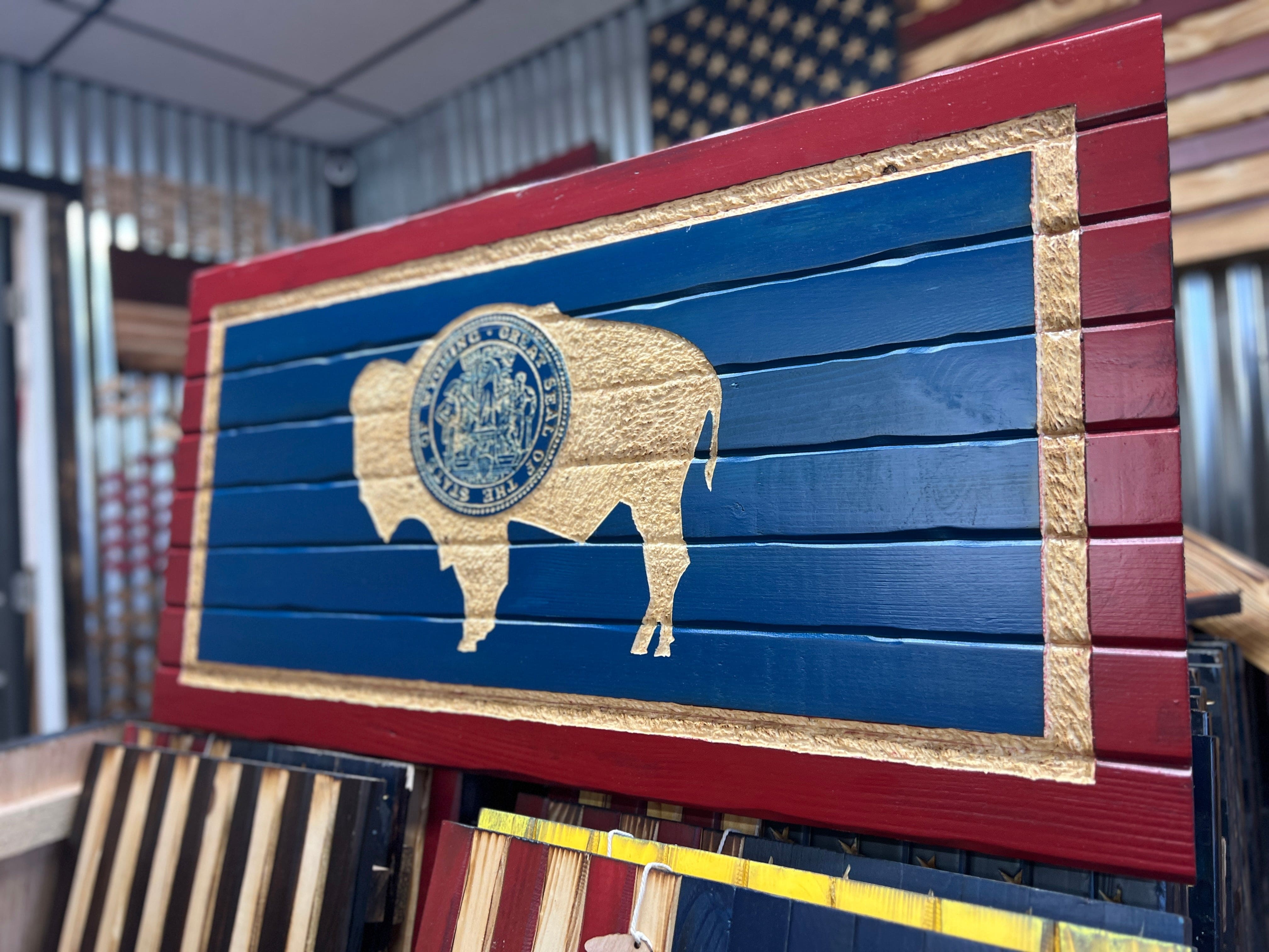 Wyoming Handcrafted Wooden Flag