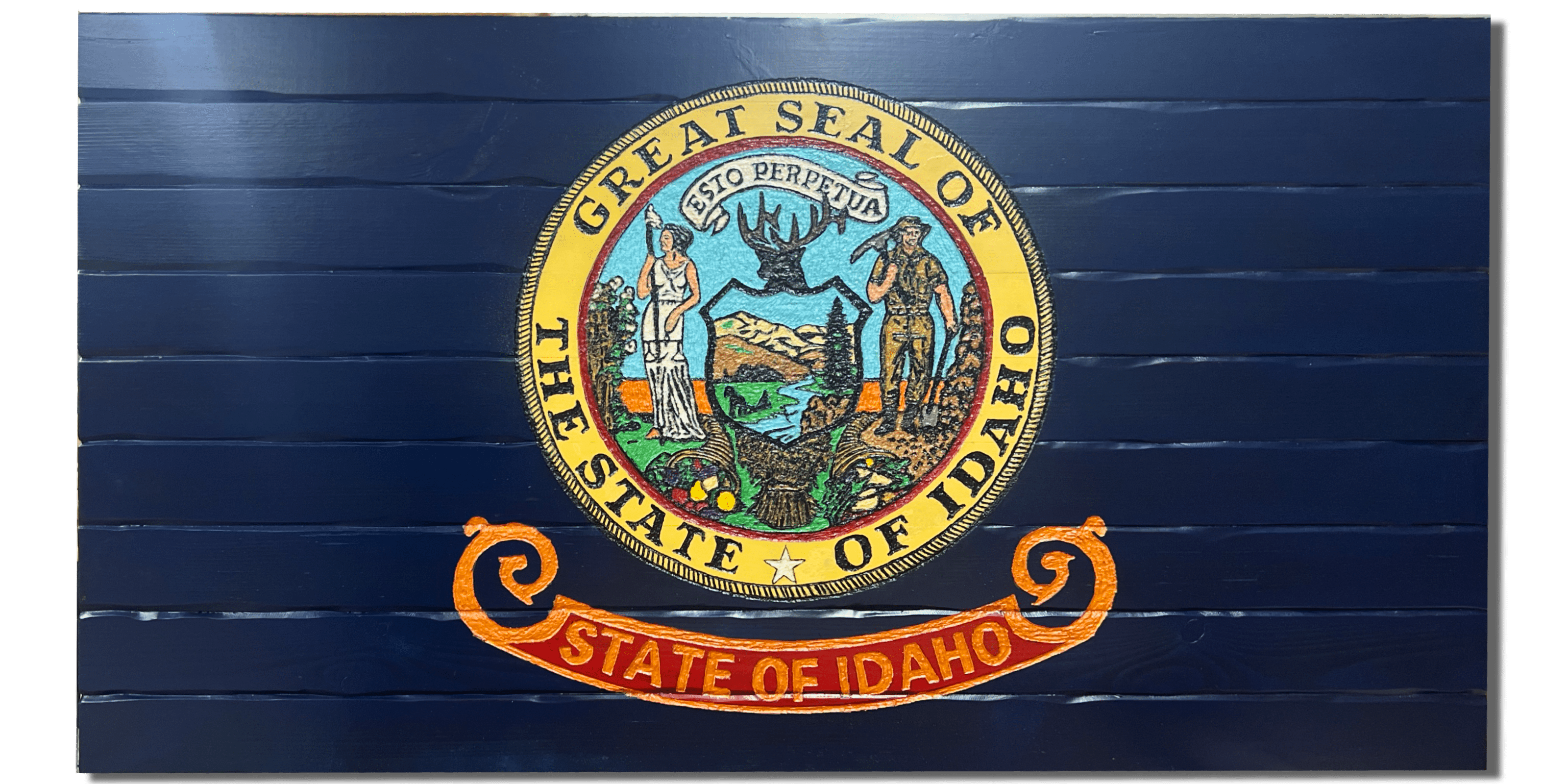 Idaho Handcarved Wooden Flag