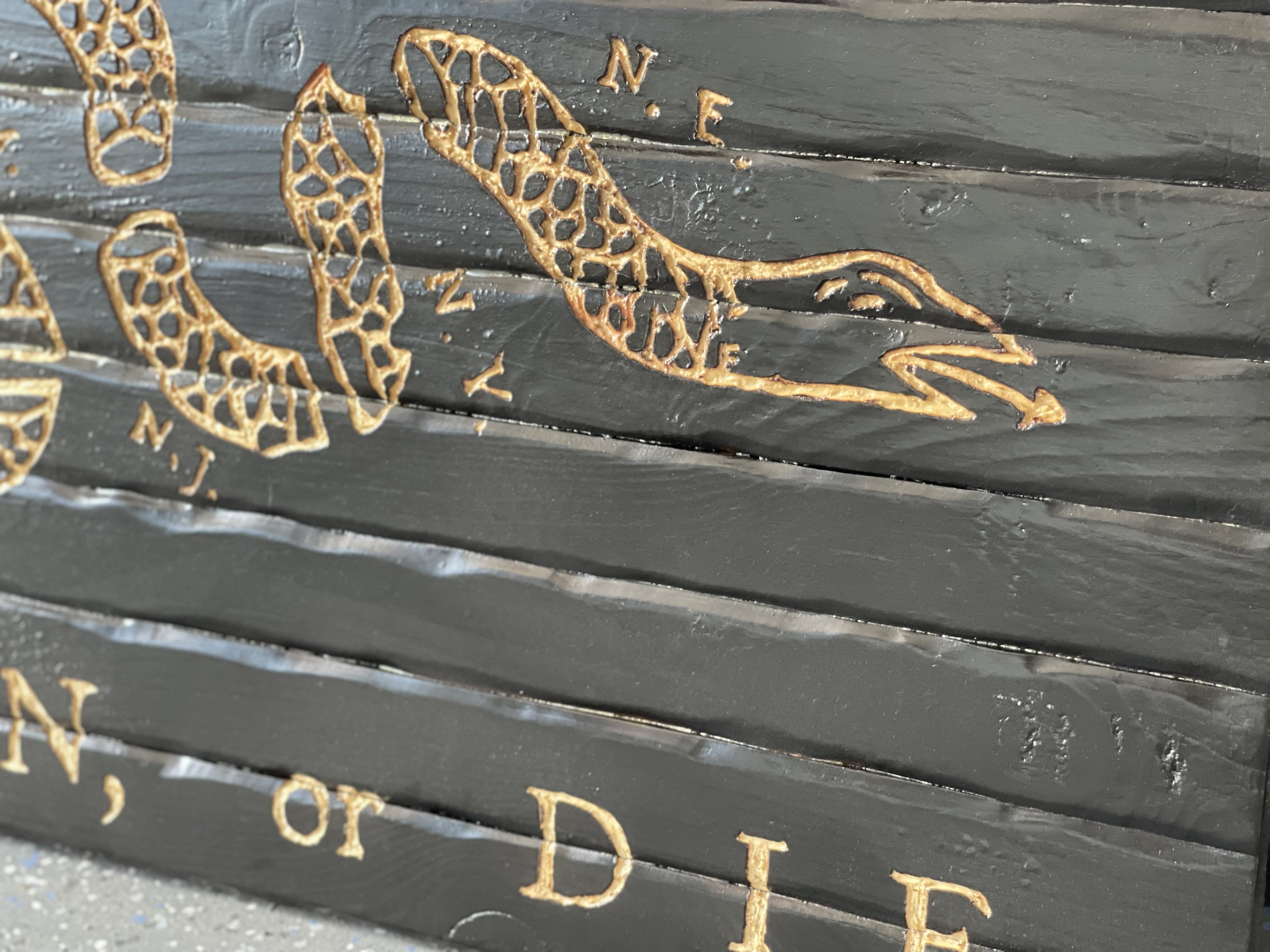 Join Or Die Handcarved Wooden Flag