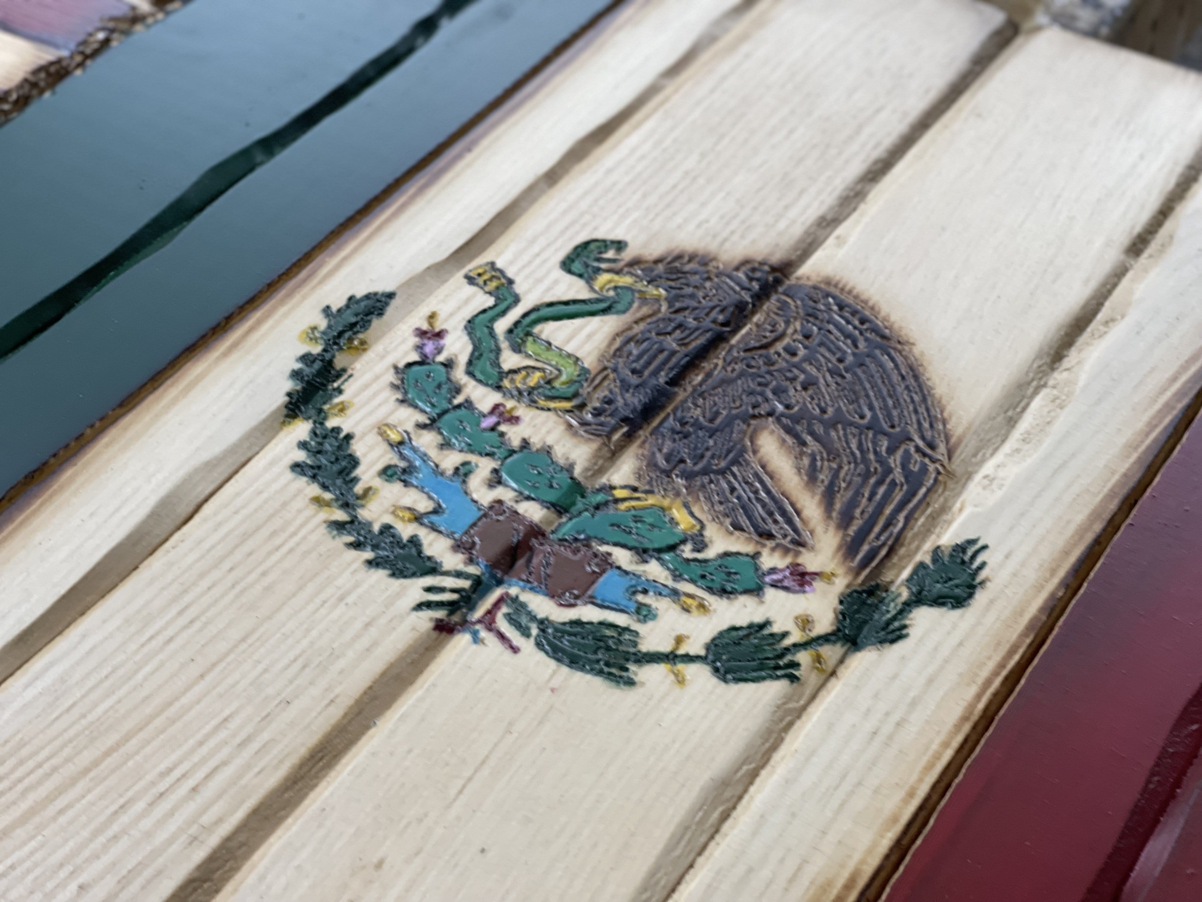 USA/Mexico Handcarved Wooden Flag