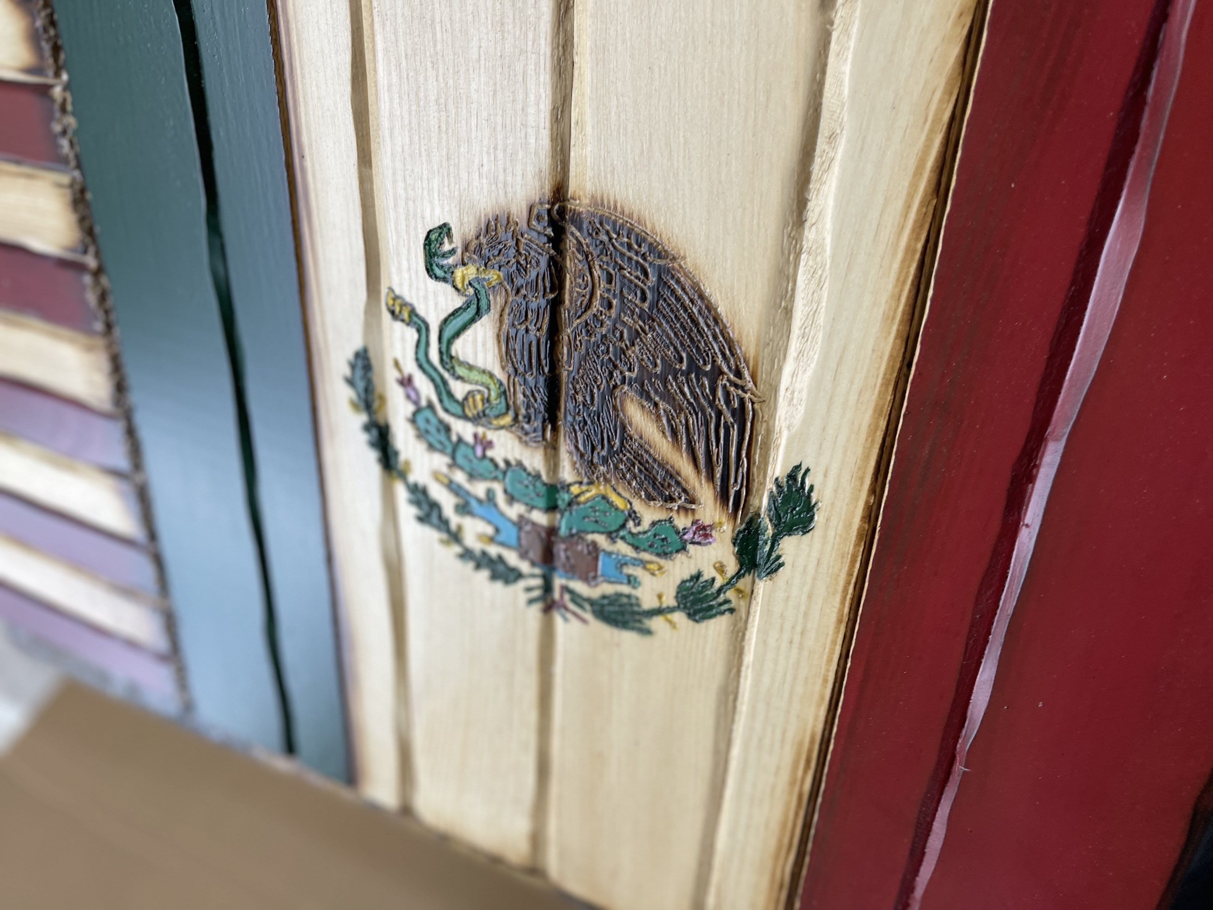 USA/Mexico Handcarved Wooden Flag