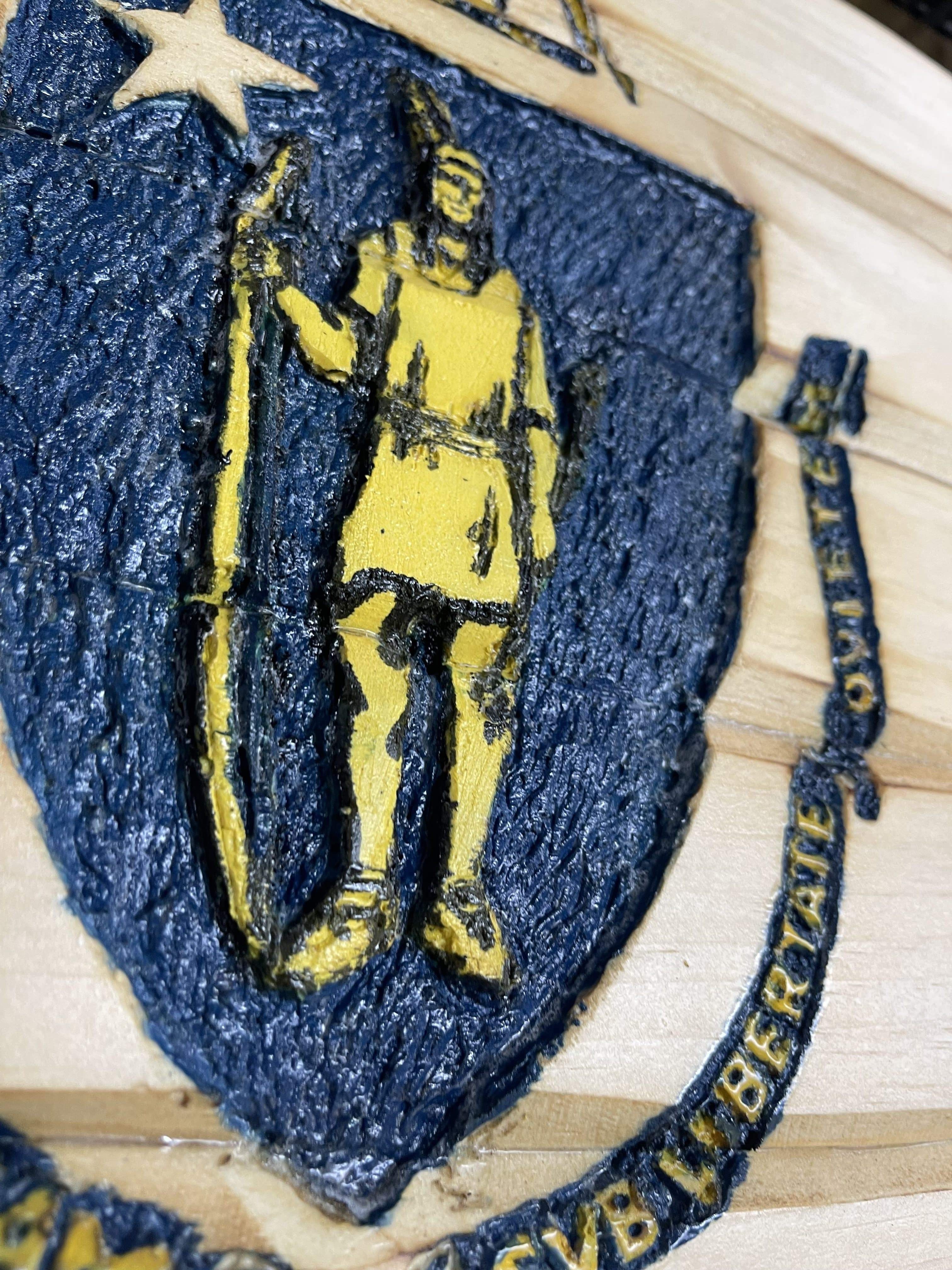 Massachusetts Handcarved Wooden Flag