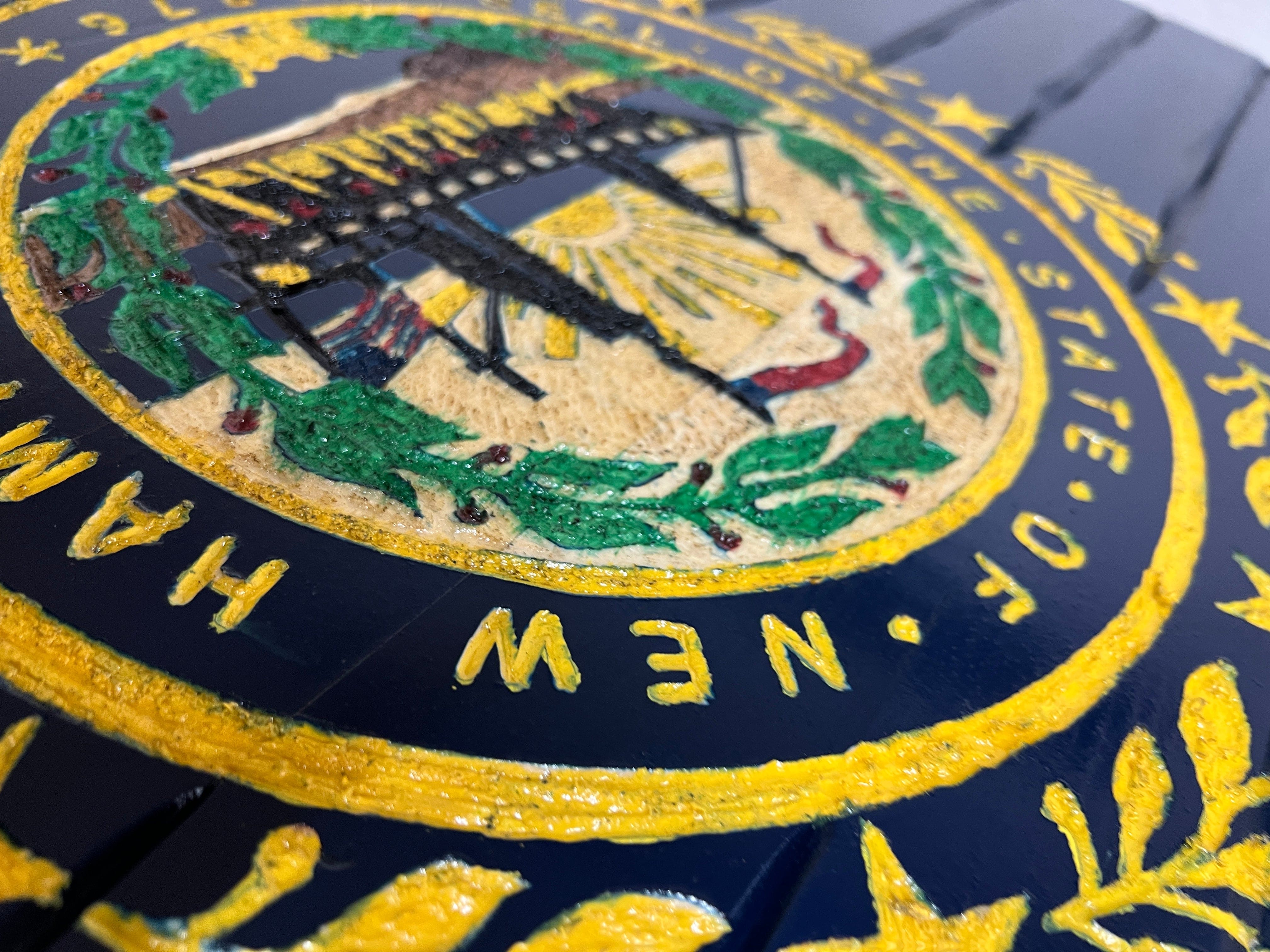 New Hampshire Handcarved Wooden Flag