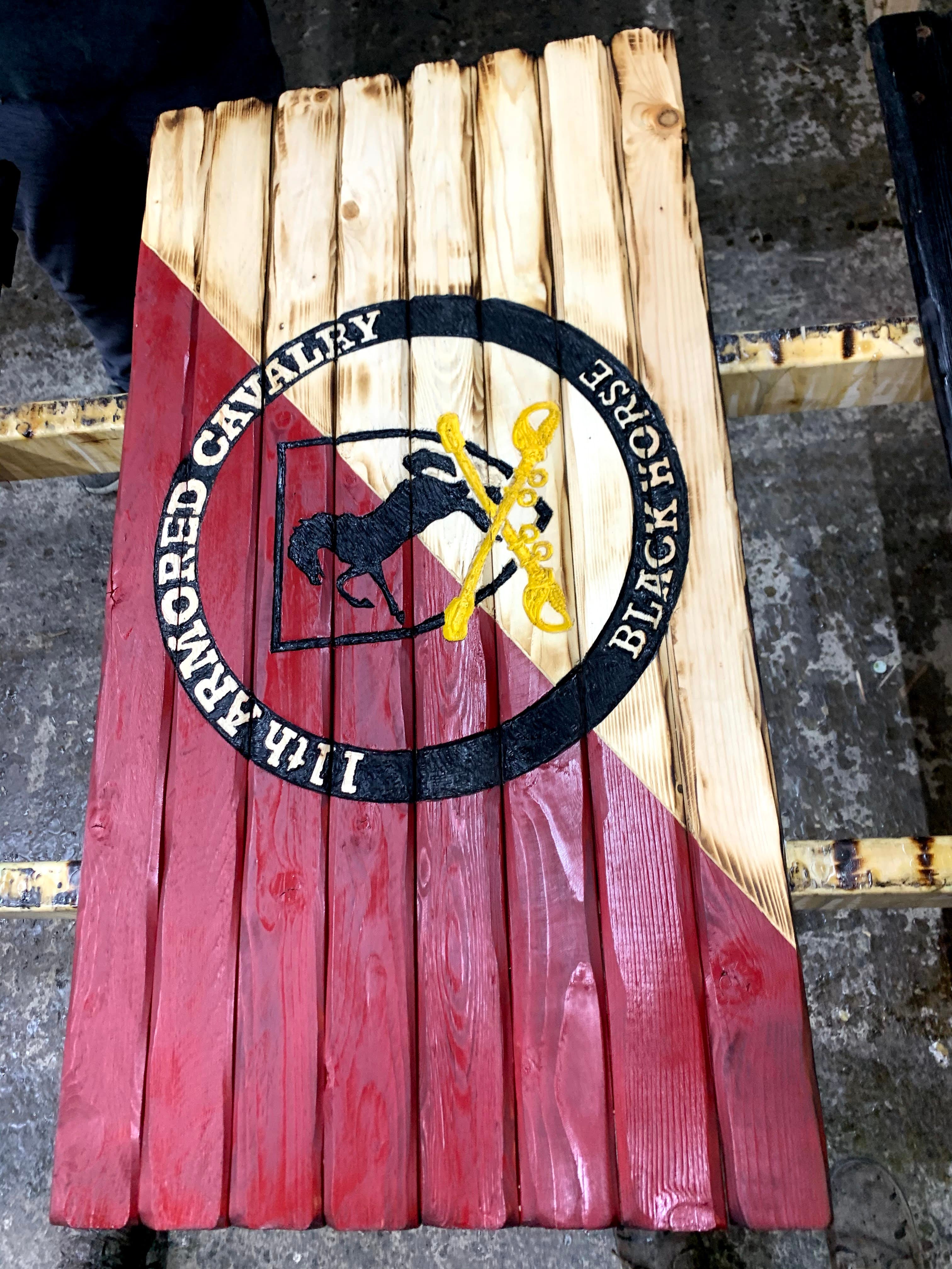 11th Armored Cavalry Regiment Handcarved Wooden Flag
