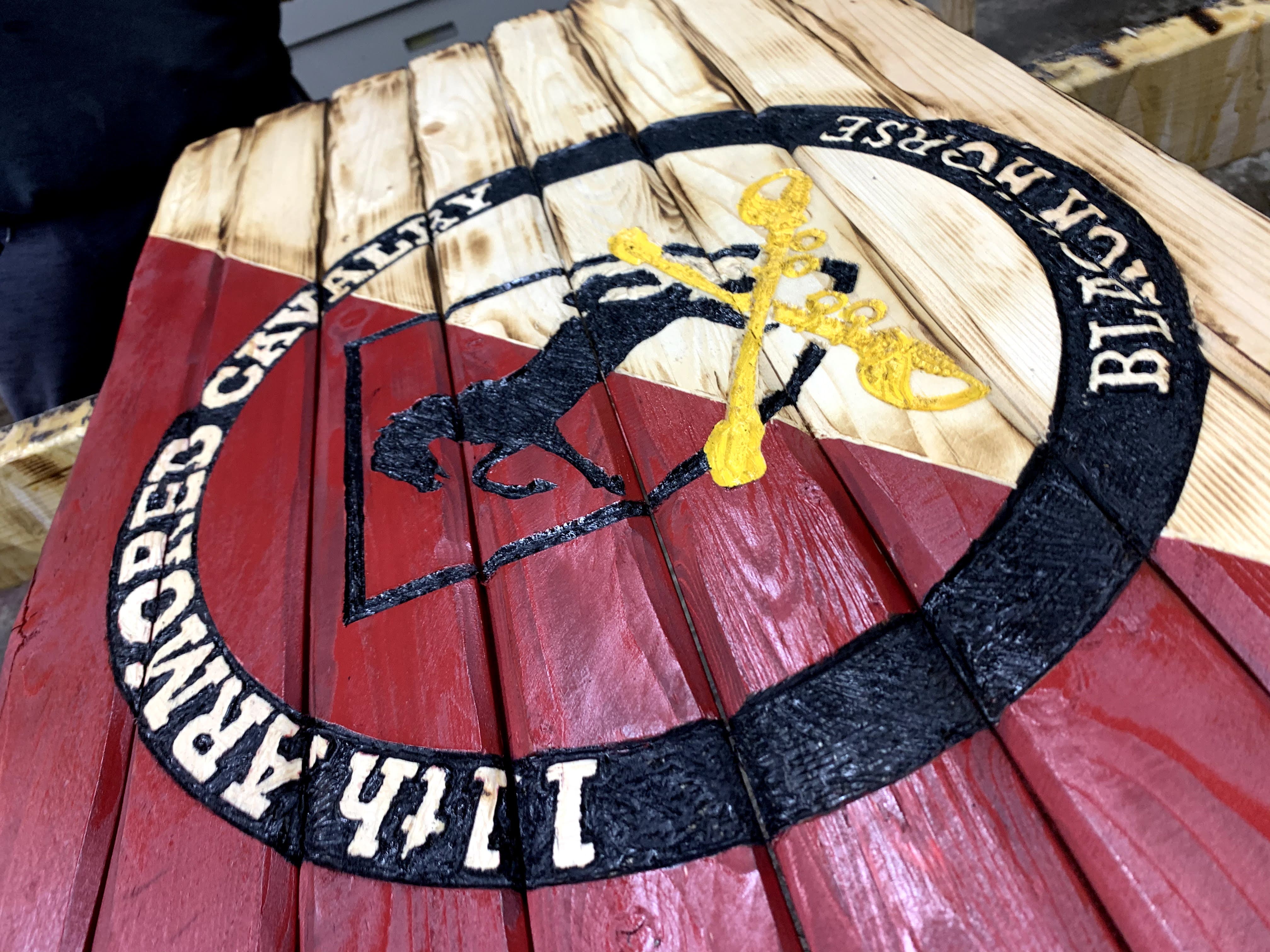 11th Armored Cavalry Regiment Handcarved Wooden Flag