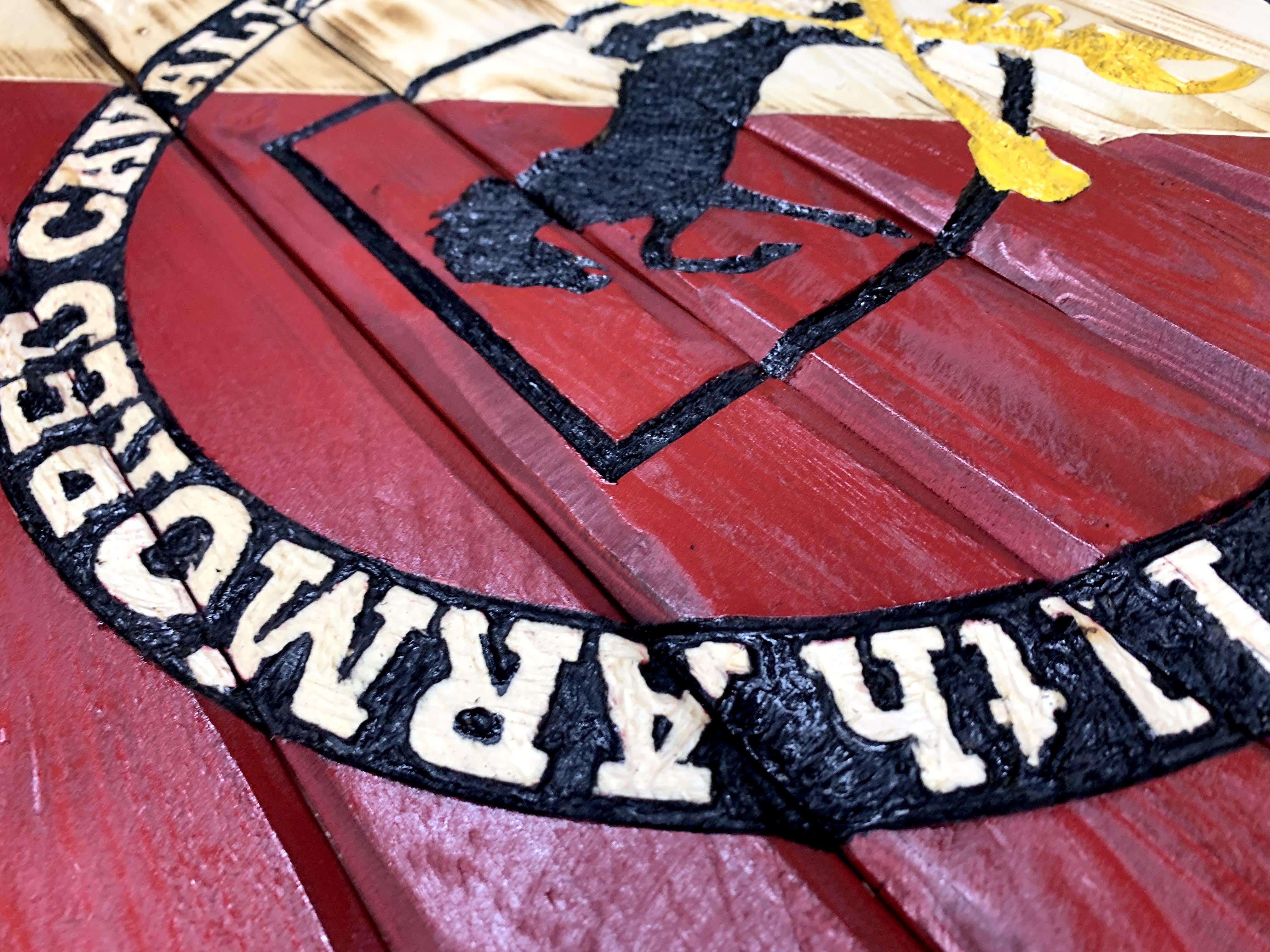 11th Armored Cavalry Regiment Handcarved Wooden Flag