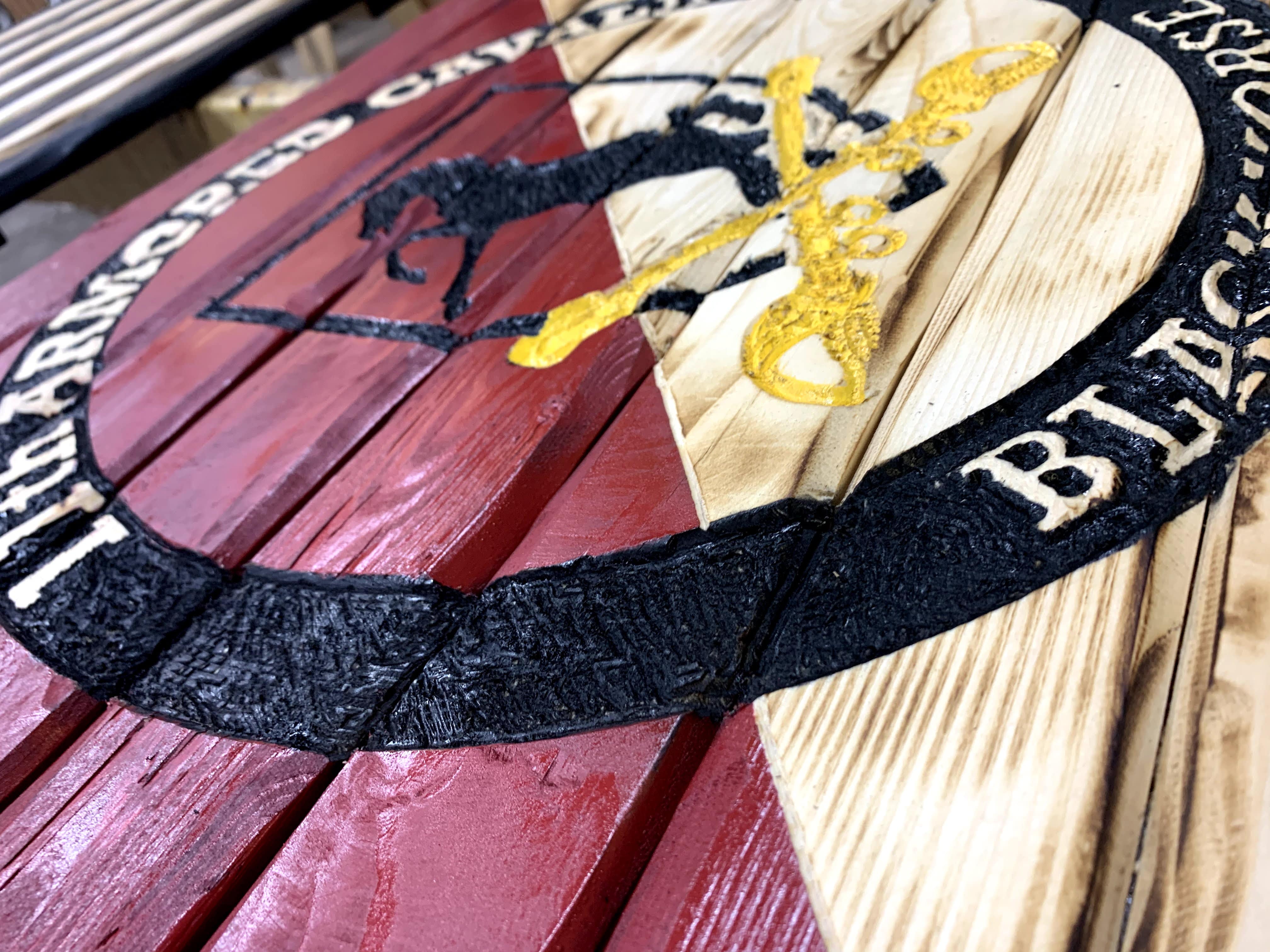 11th Armored Cavalry Regiment Handcarved Wooden Flag