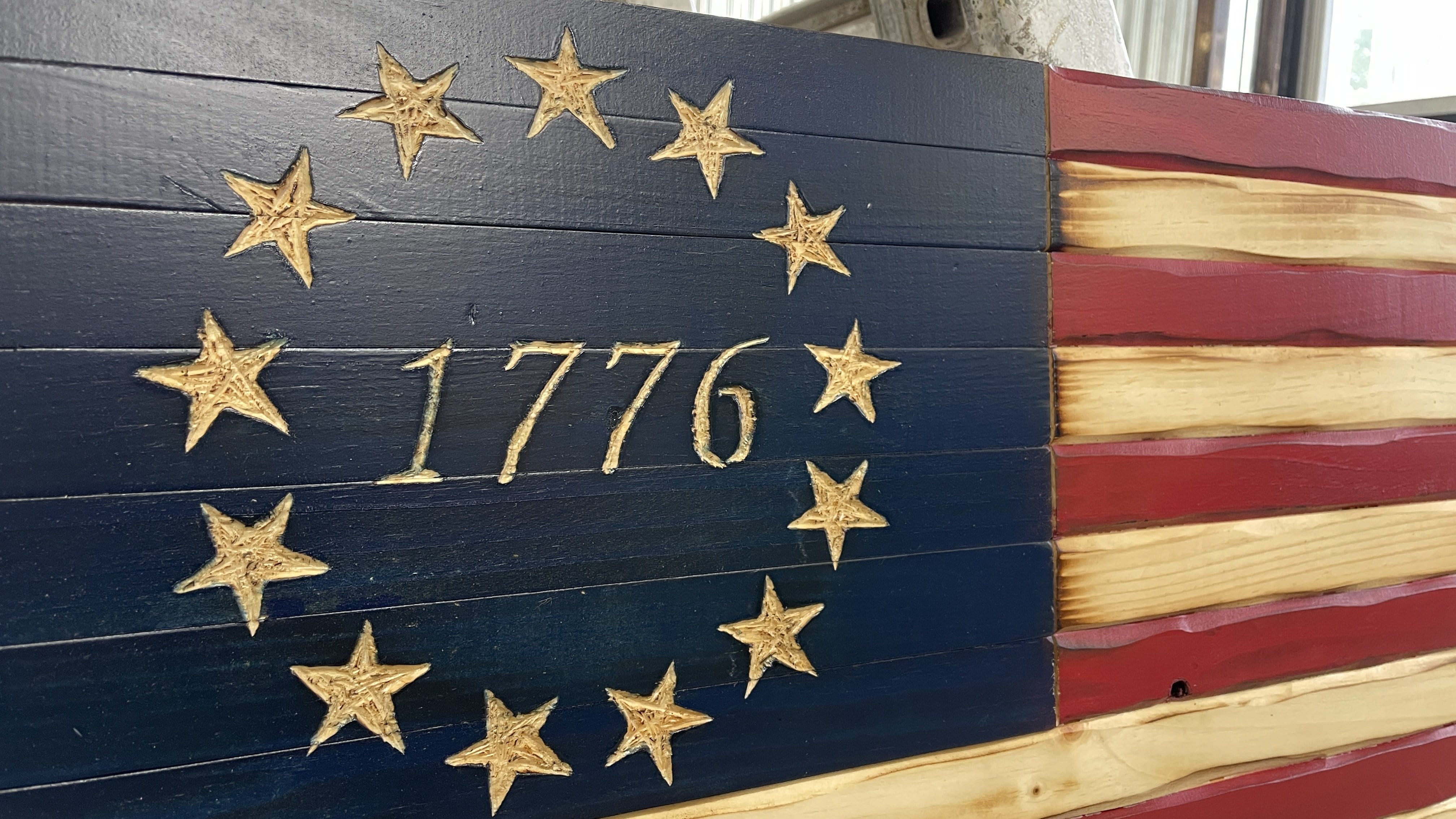 1776 Betsy Ross Handcarved Wooden American Flag