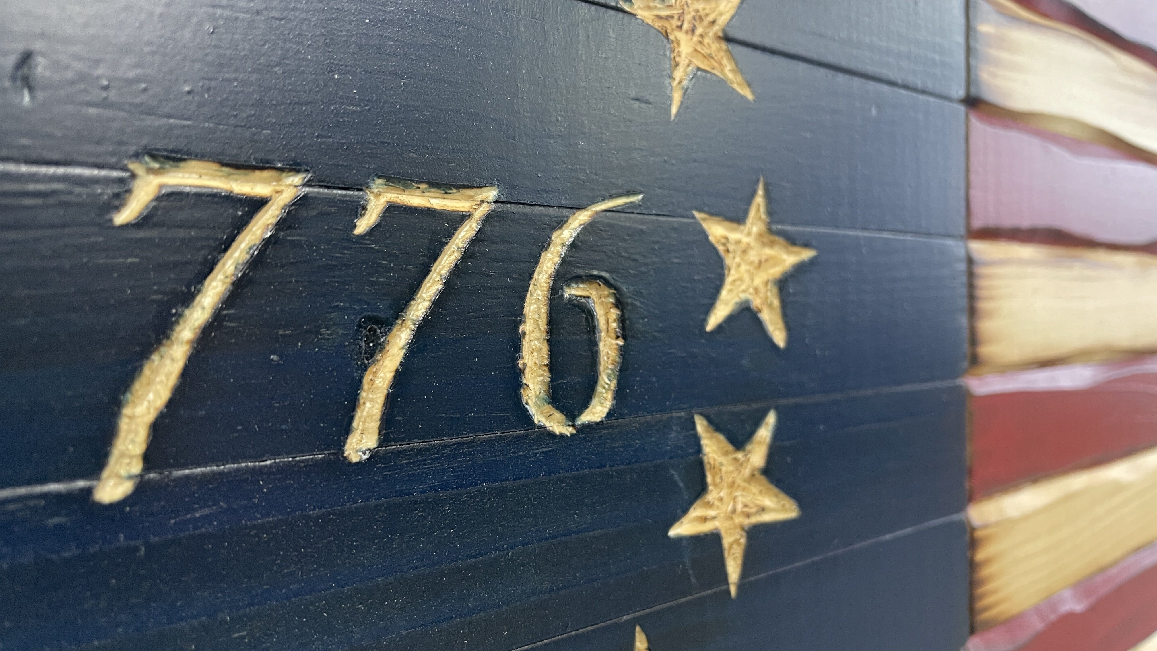1776 Betsy Ross Handcarved Wooden American Flag