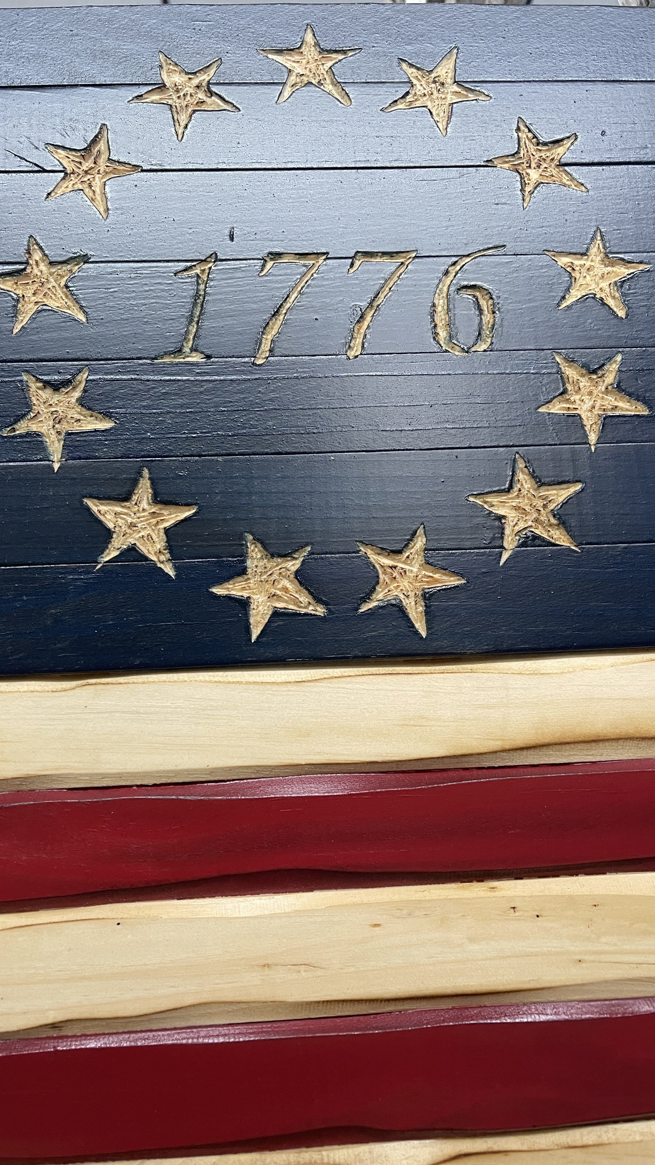 1776 Betsy Ross Handcarved Wooden American Flag