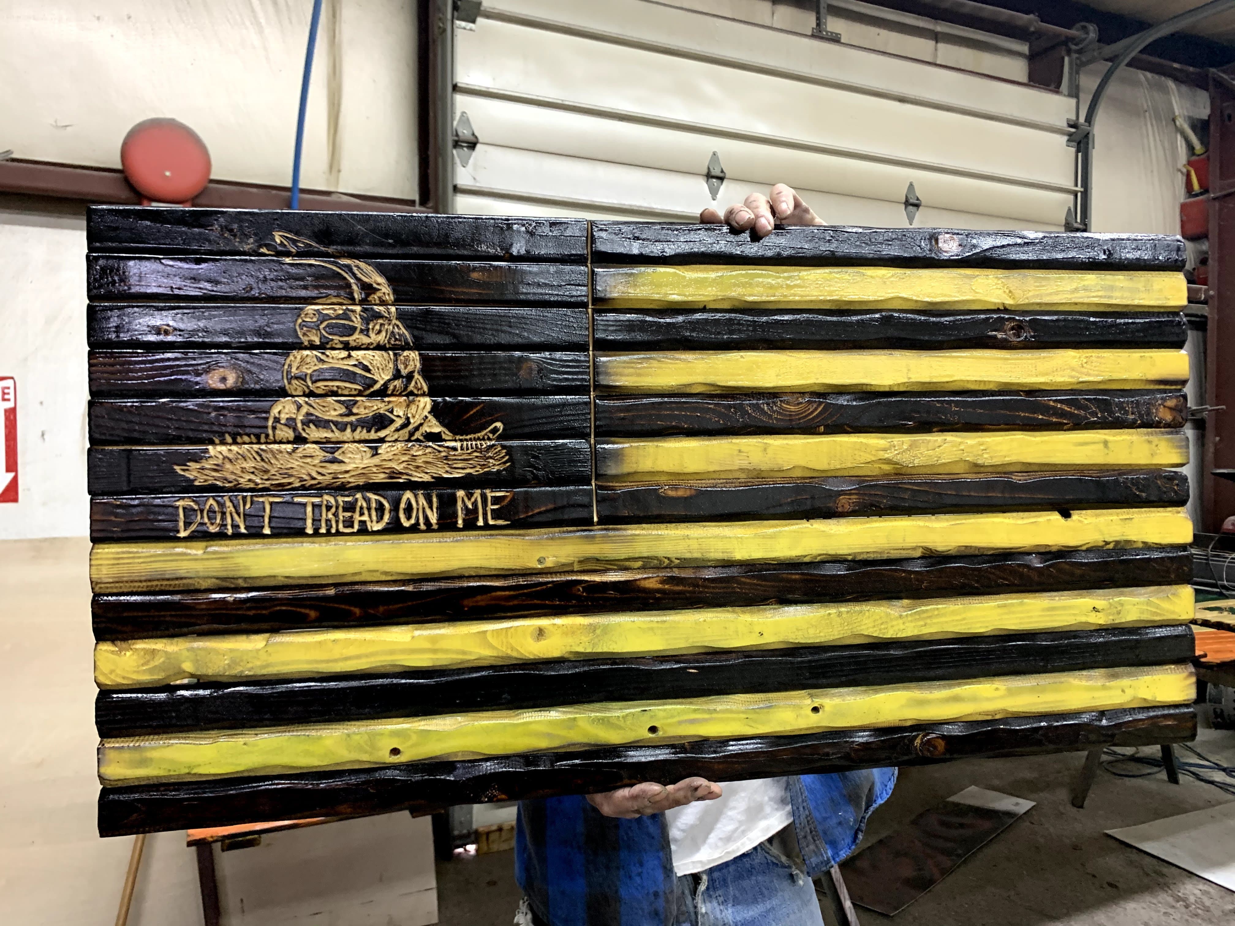 Don't Tread Glory Handcarved Wooden Flag