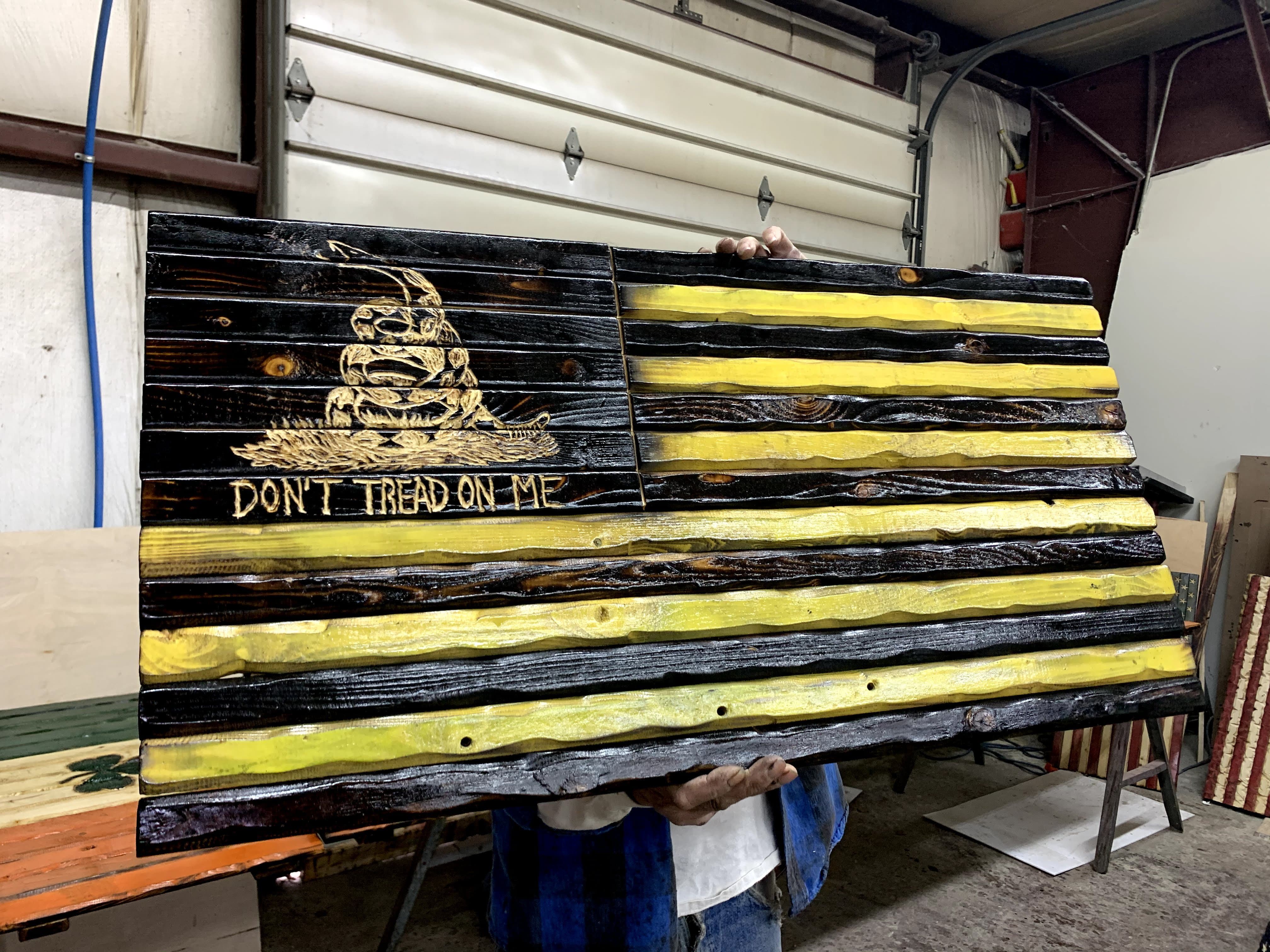 Don't Tread Glory Handcarved Wooden Flag