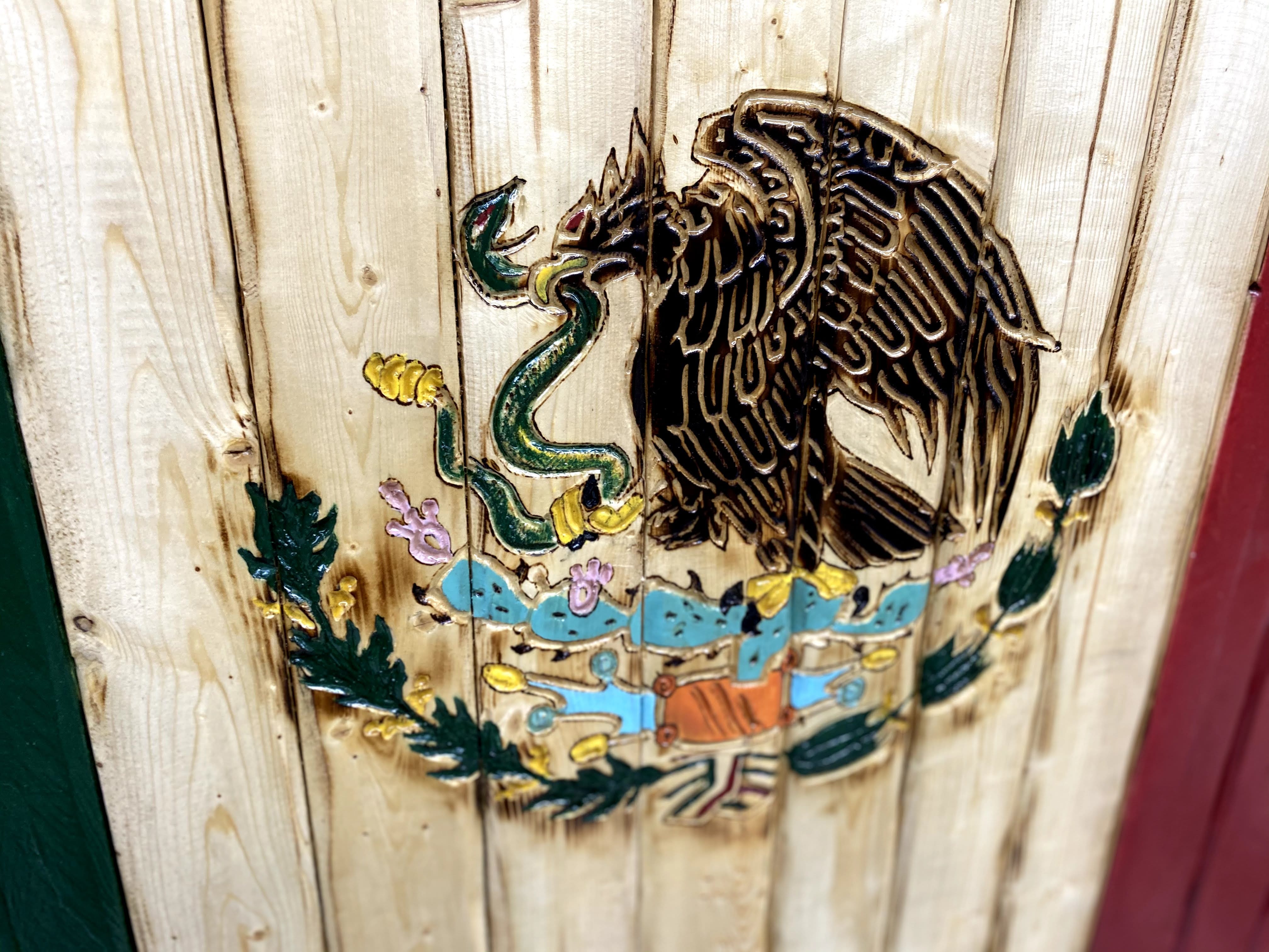 Mexico Handcarved Wooden Flag