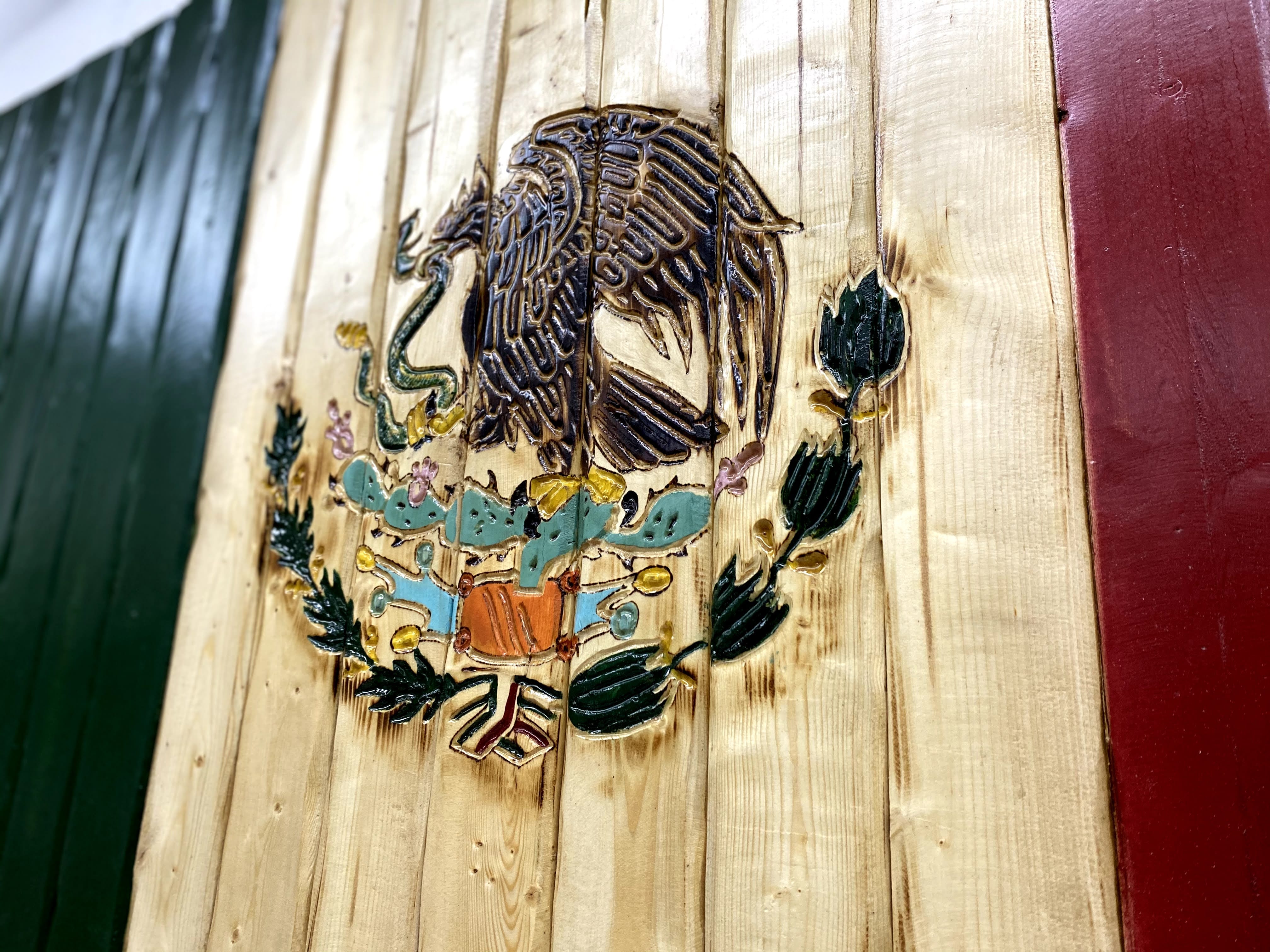 Mexico Handcarved Wooden Flag