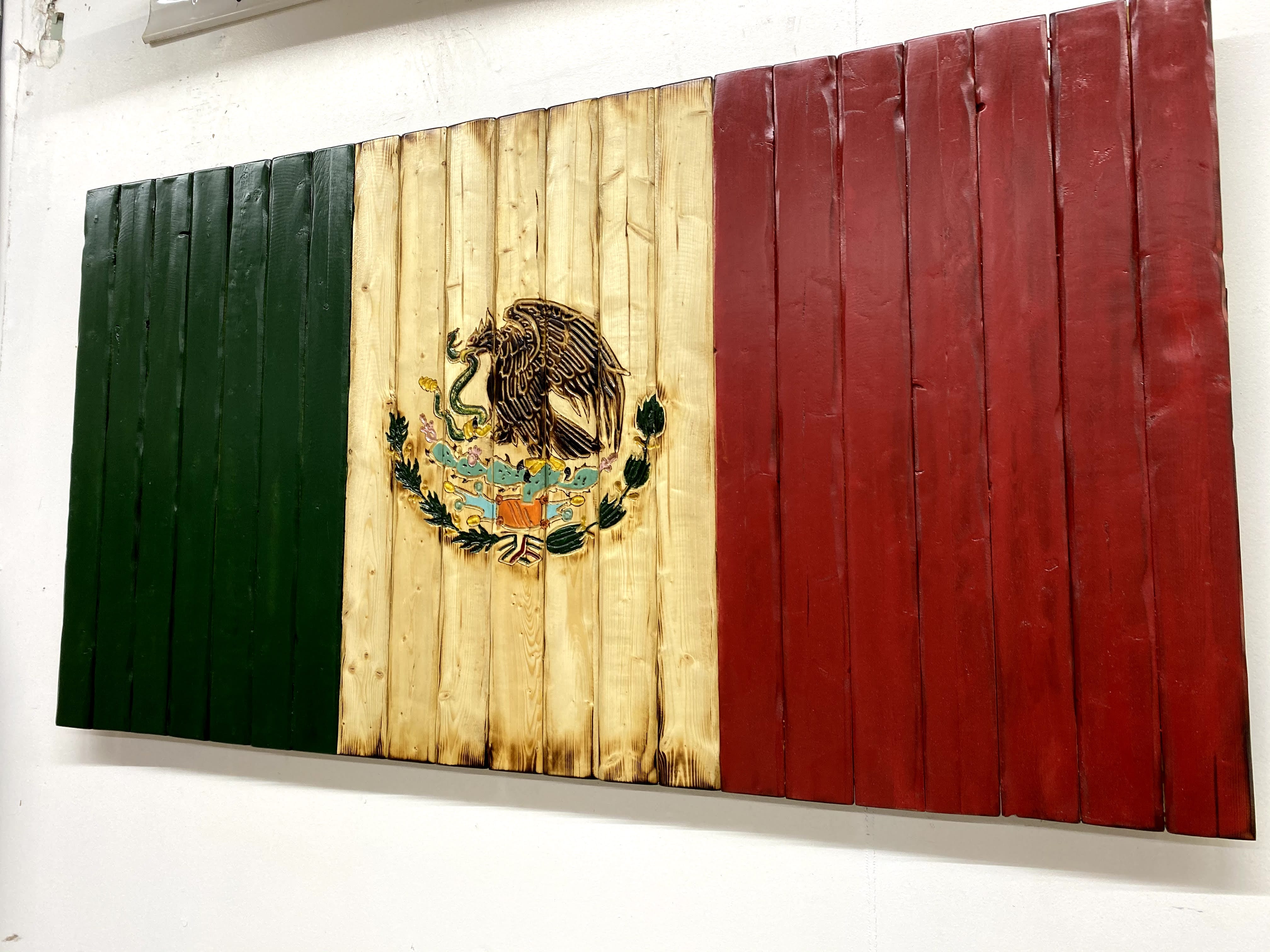 Mexico Handcarved Wooden Flag