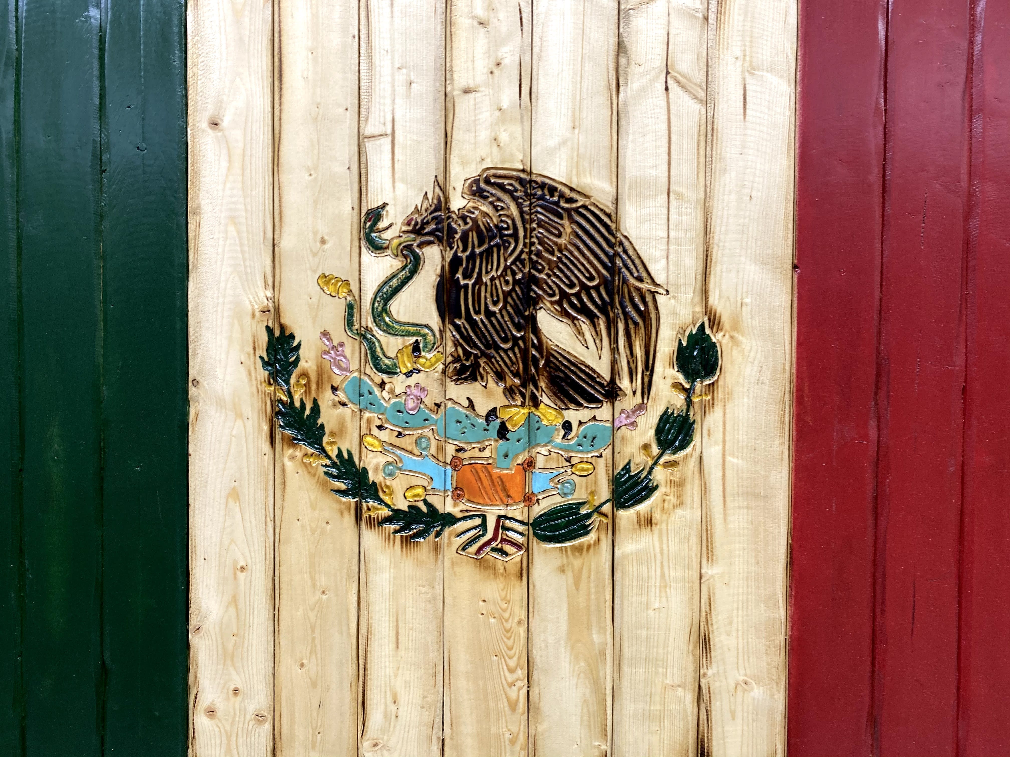 Mexico Handcarved Wooden Flag