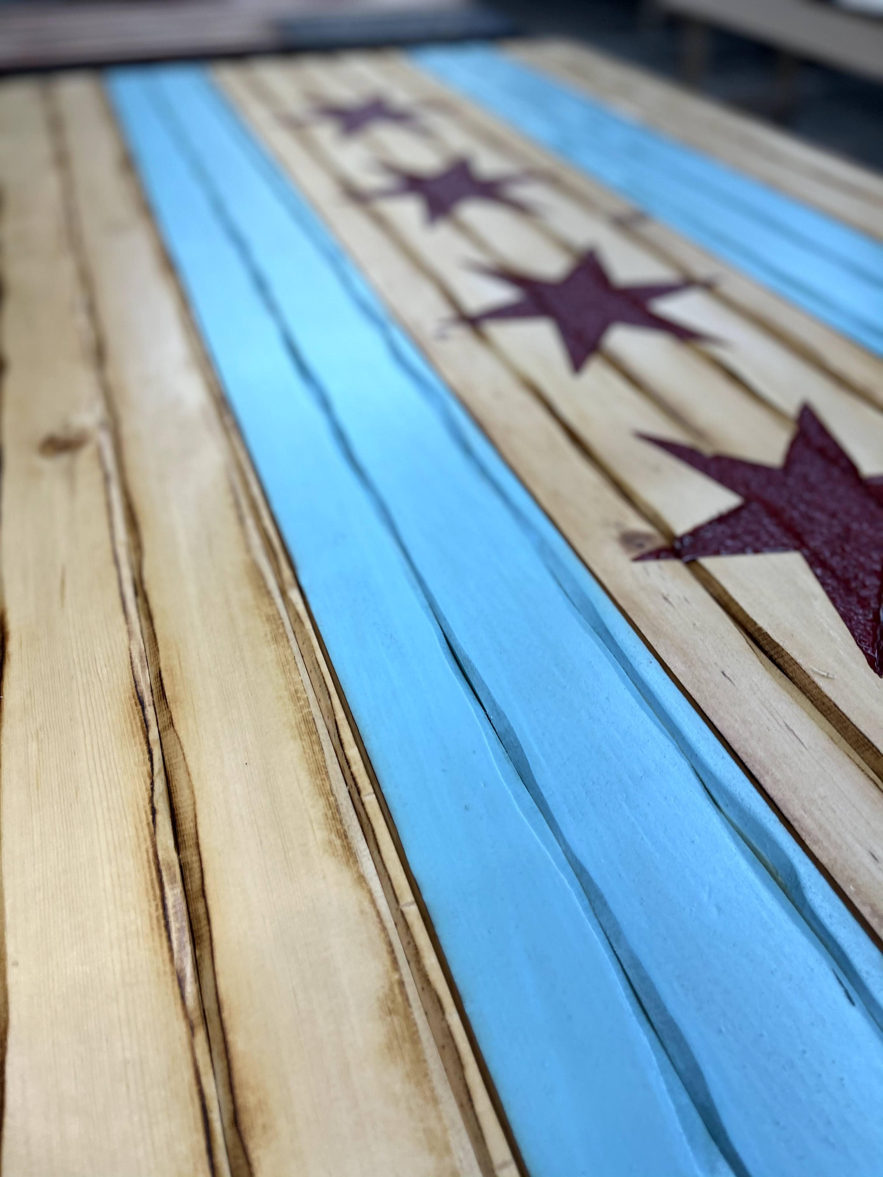 Chicago Handcarved Wooden Flag