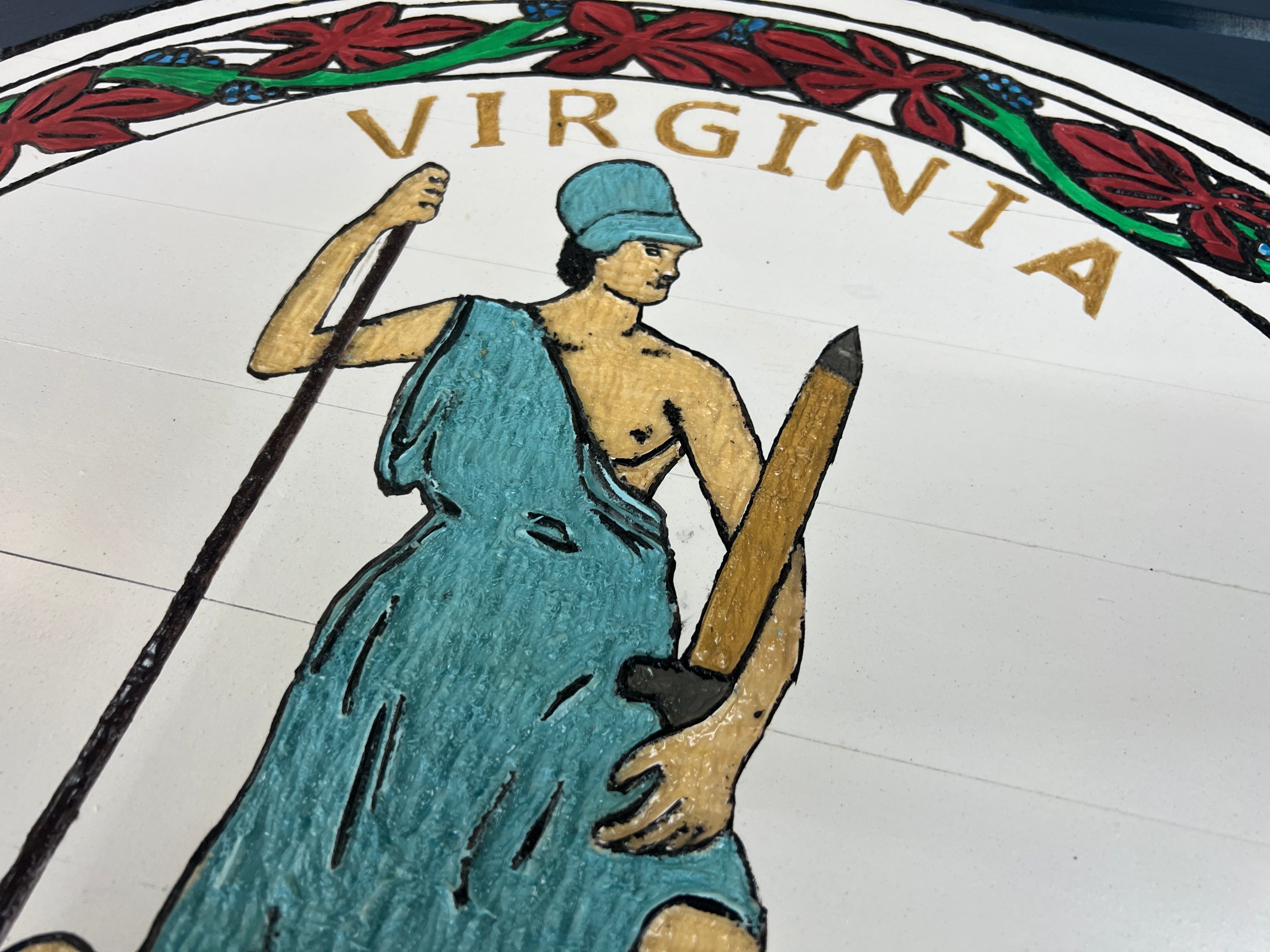 Virginia Handcarved Wooden Flag