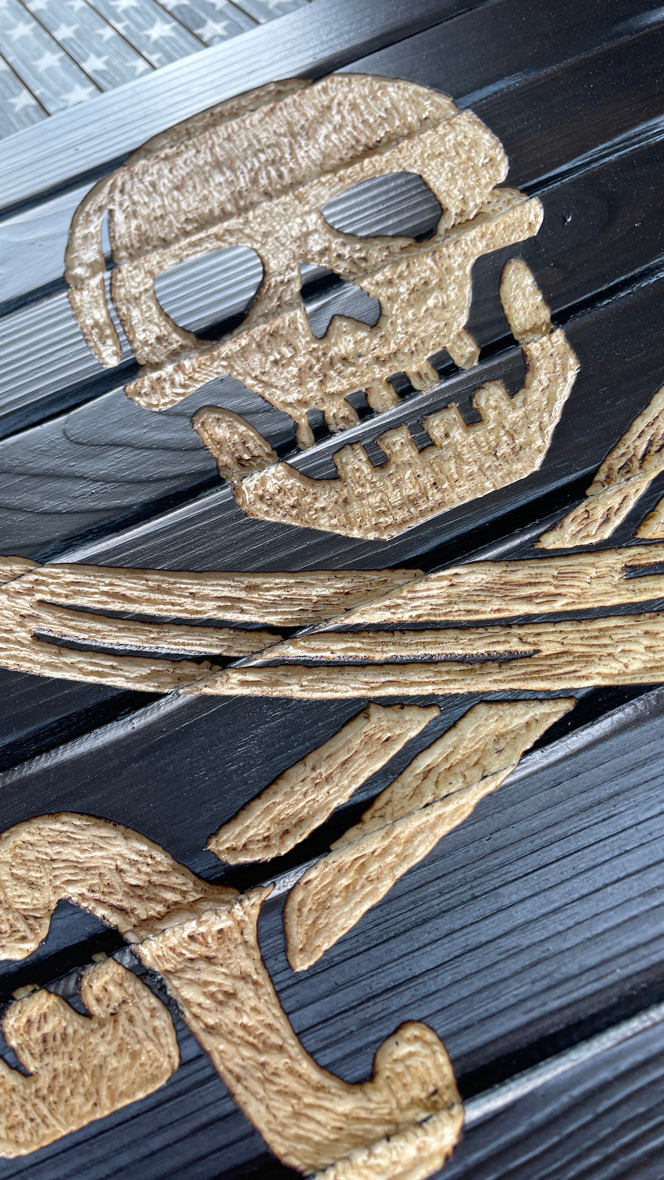 Jolly Roger Handcarved Wooden American Flag