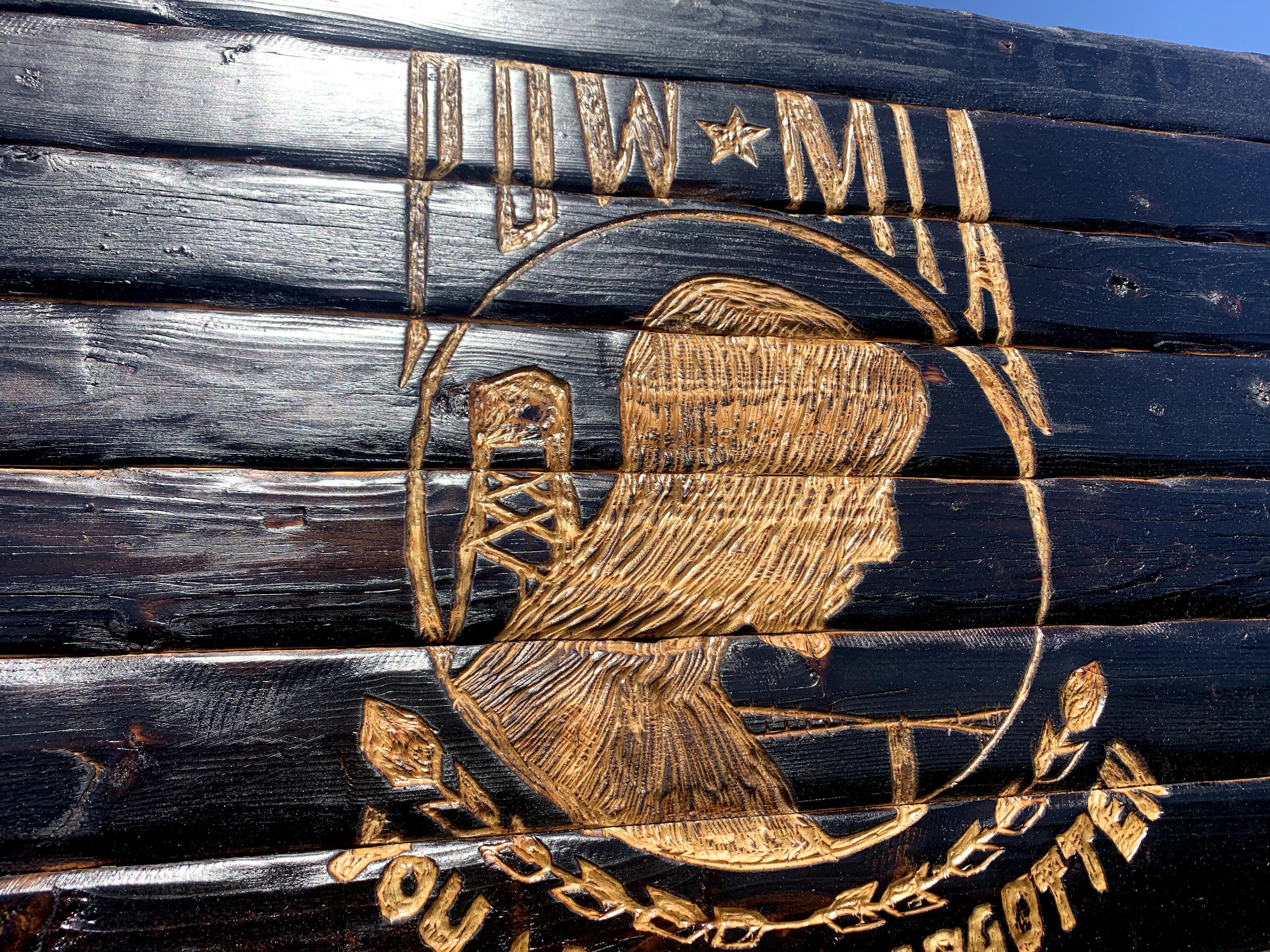 POW MIA Handcarved Wooden Flag