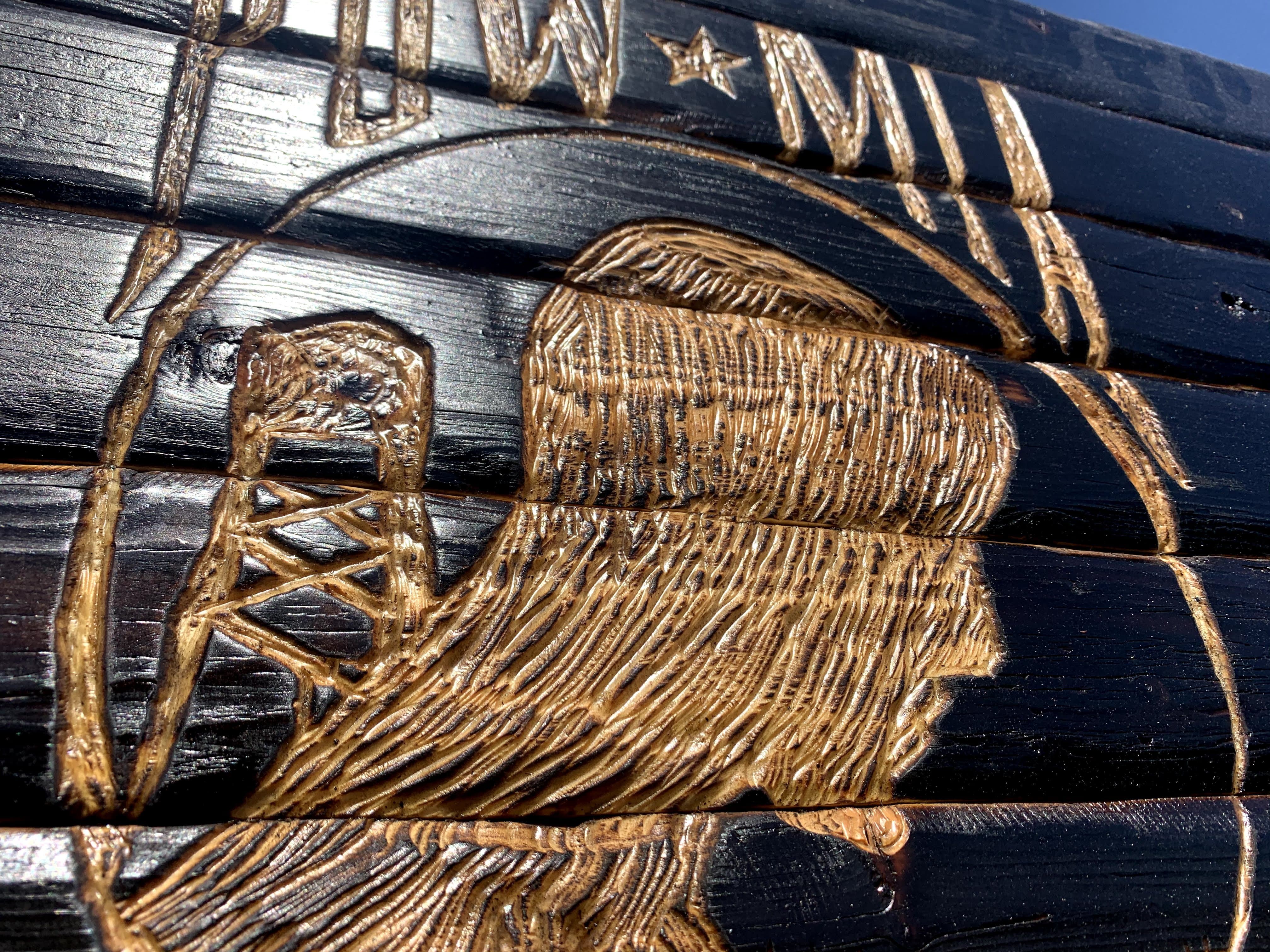 POW MIA Handcarved Wooden Flag