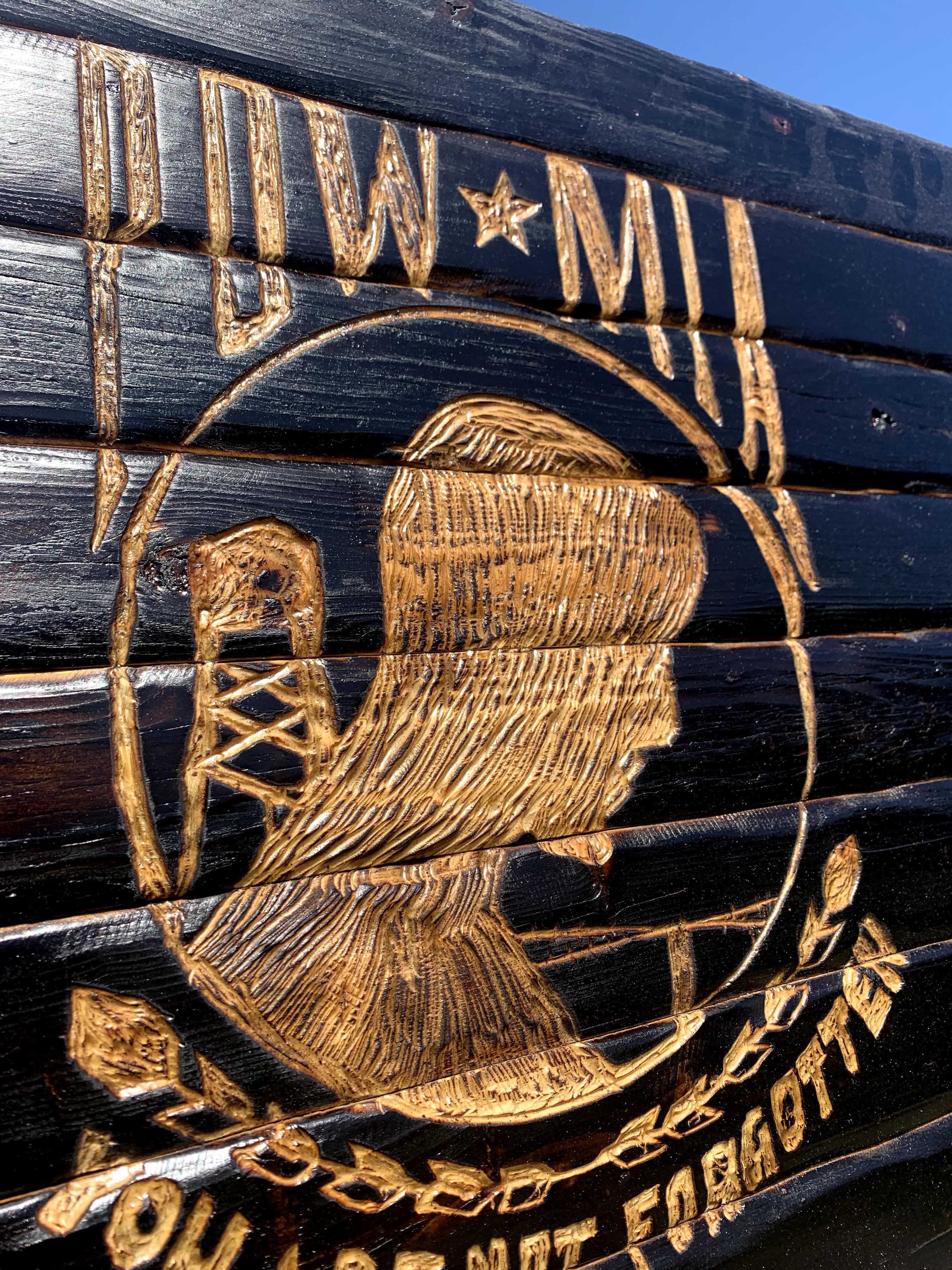 POW MIA Handcarved Wooden Flag