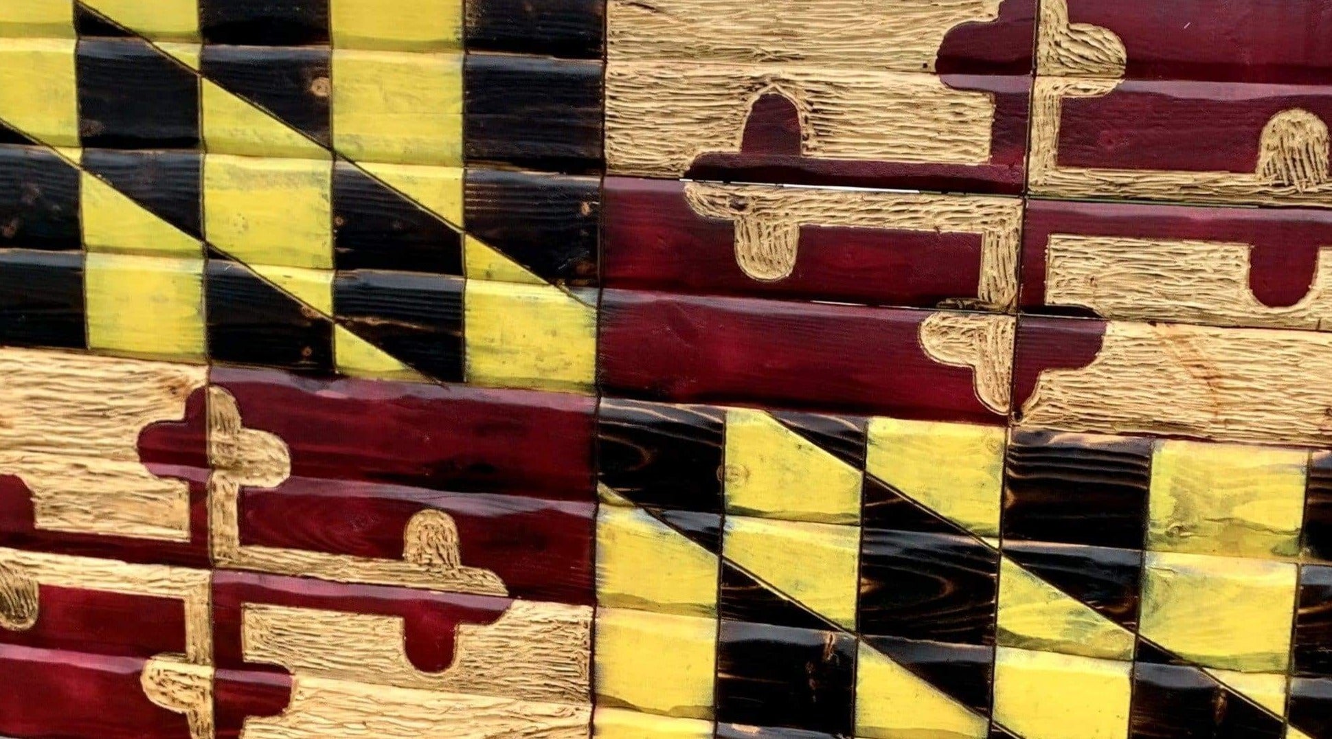 Maryland Handcarved Wooden Flag