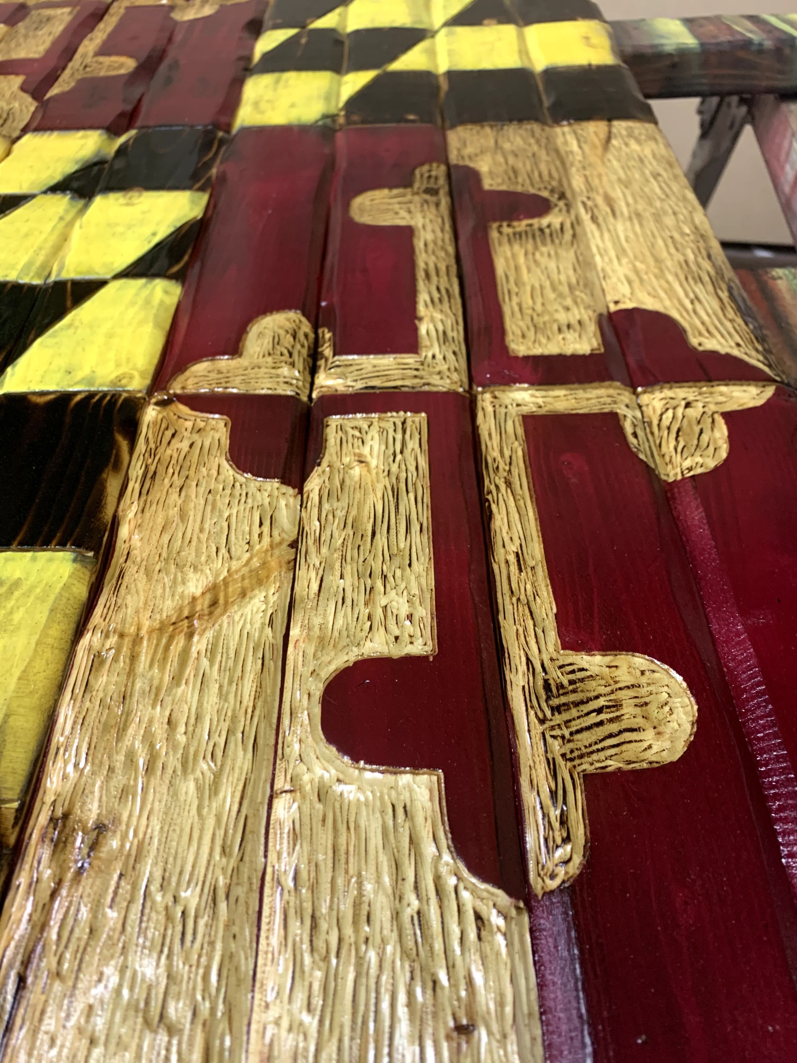 Maryland Handcarved Wooden Flag