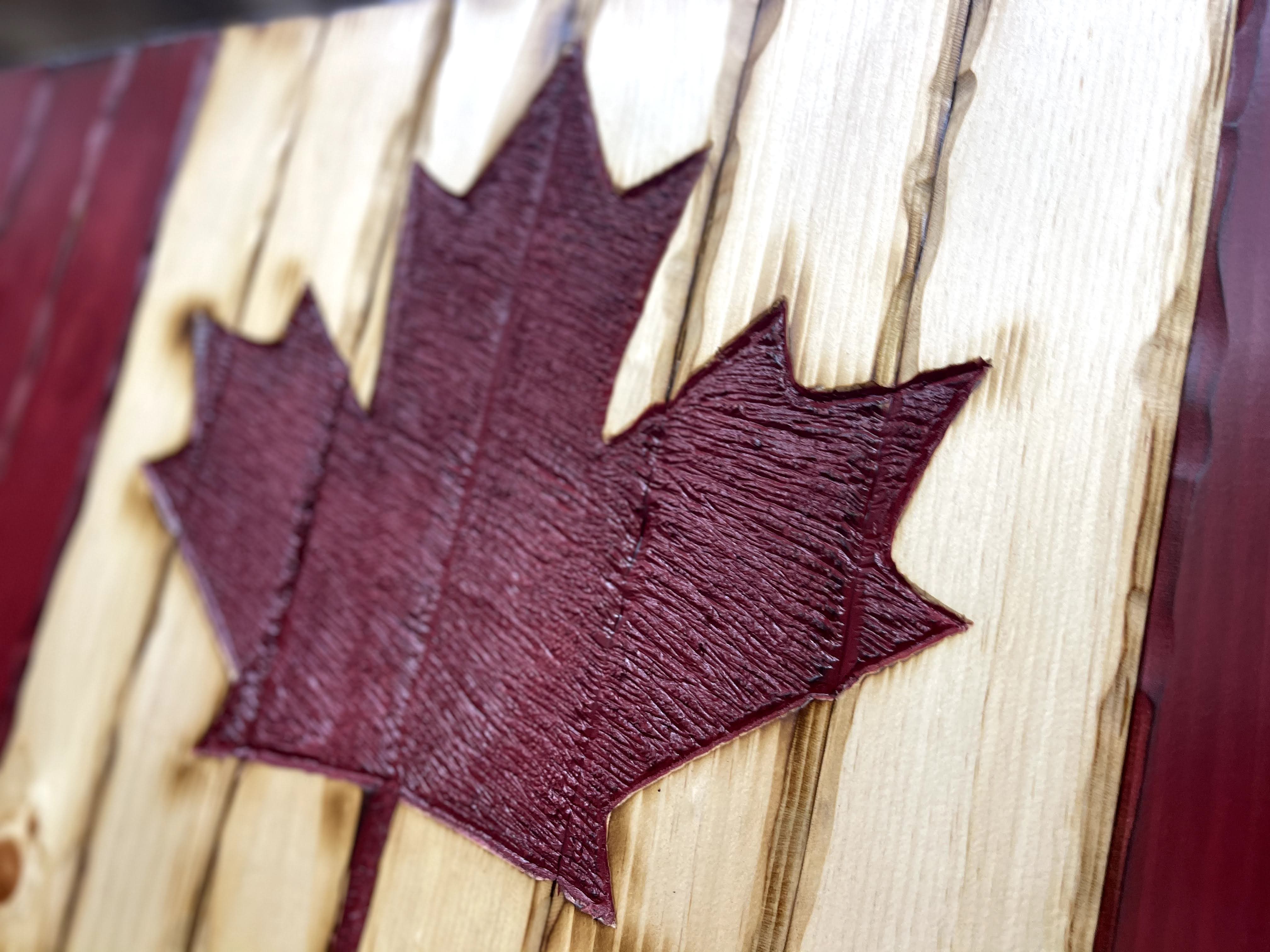 Canada Handcarved Wooden Flag