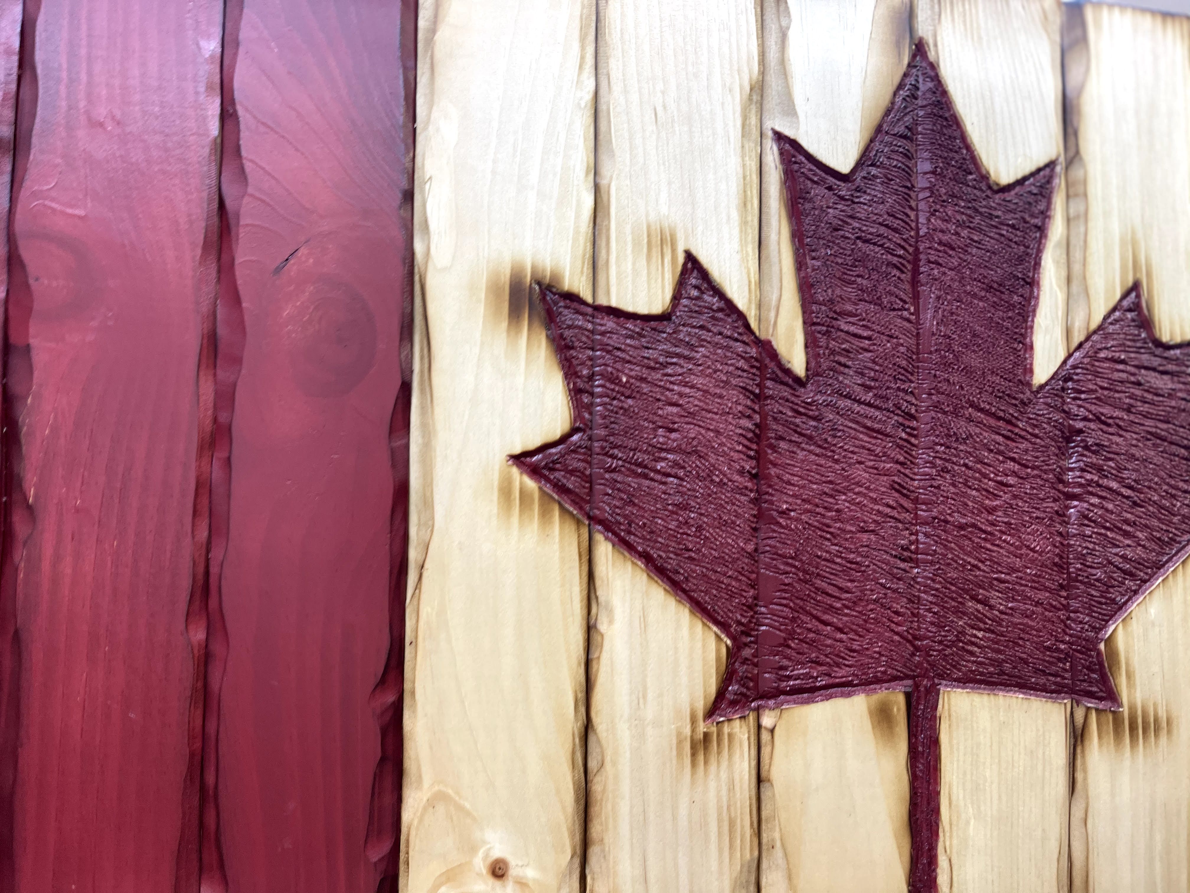 Canada Handcarved Wooden Flag