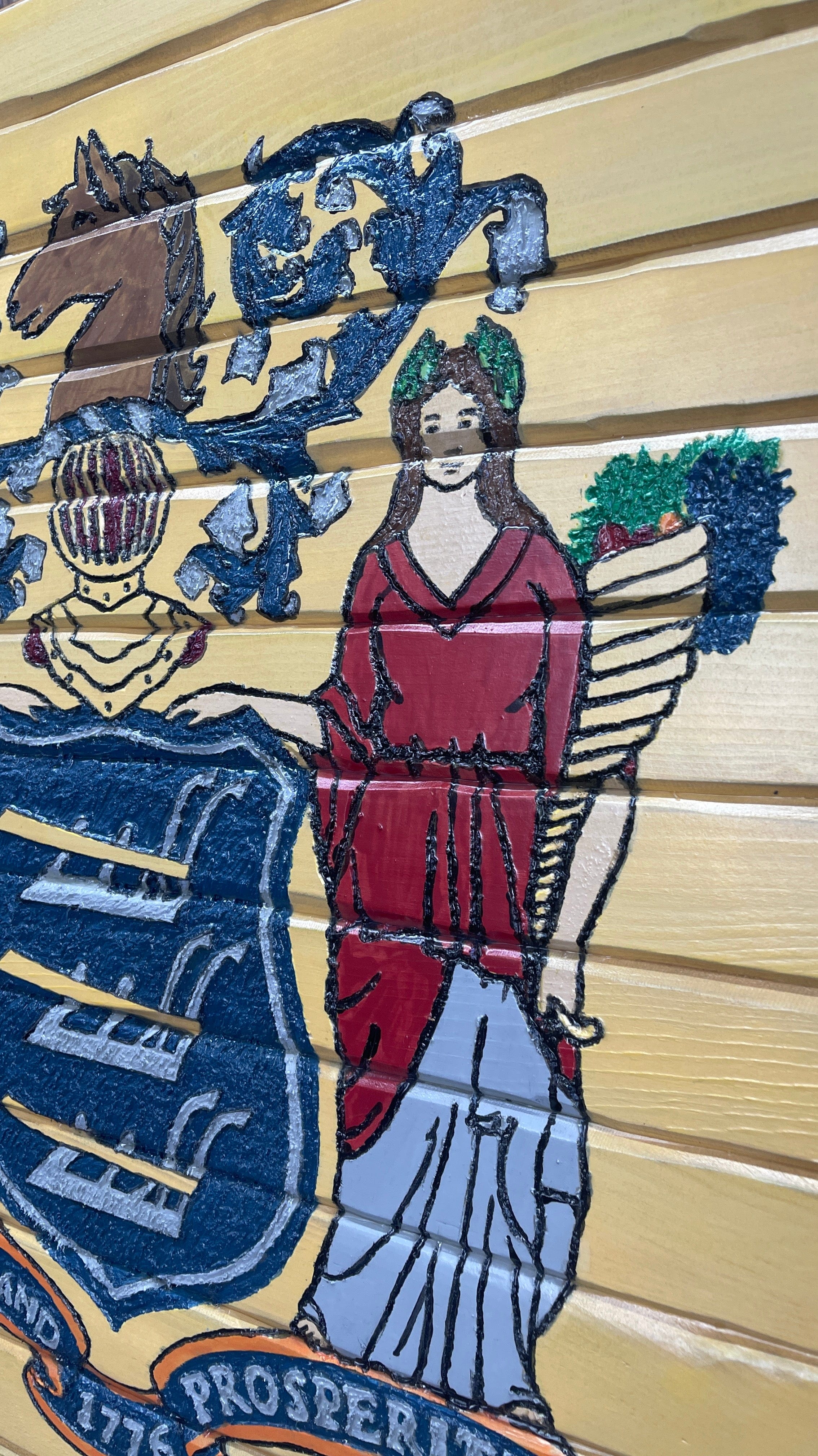 New Jersey Handcarved Wooden State Flag