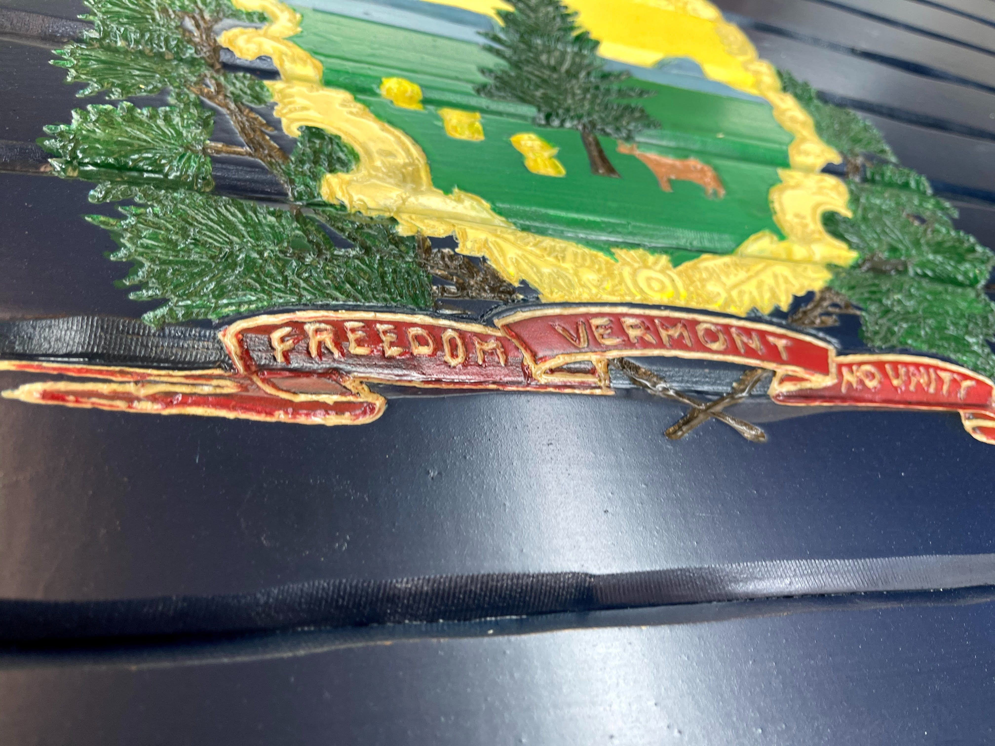 Vermont Handcarved Wooden Flag
