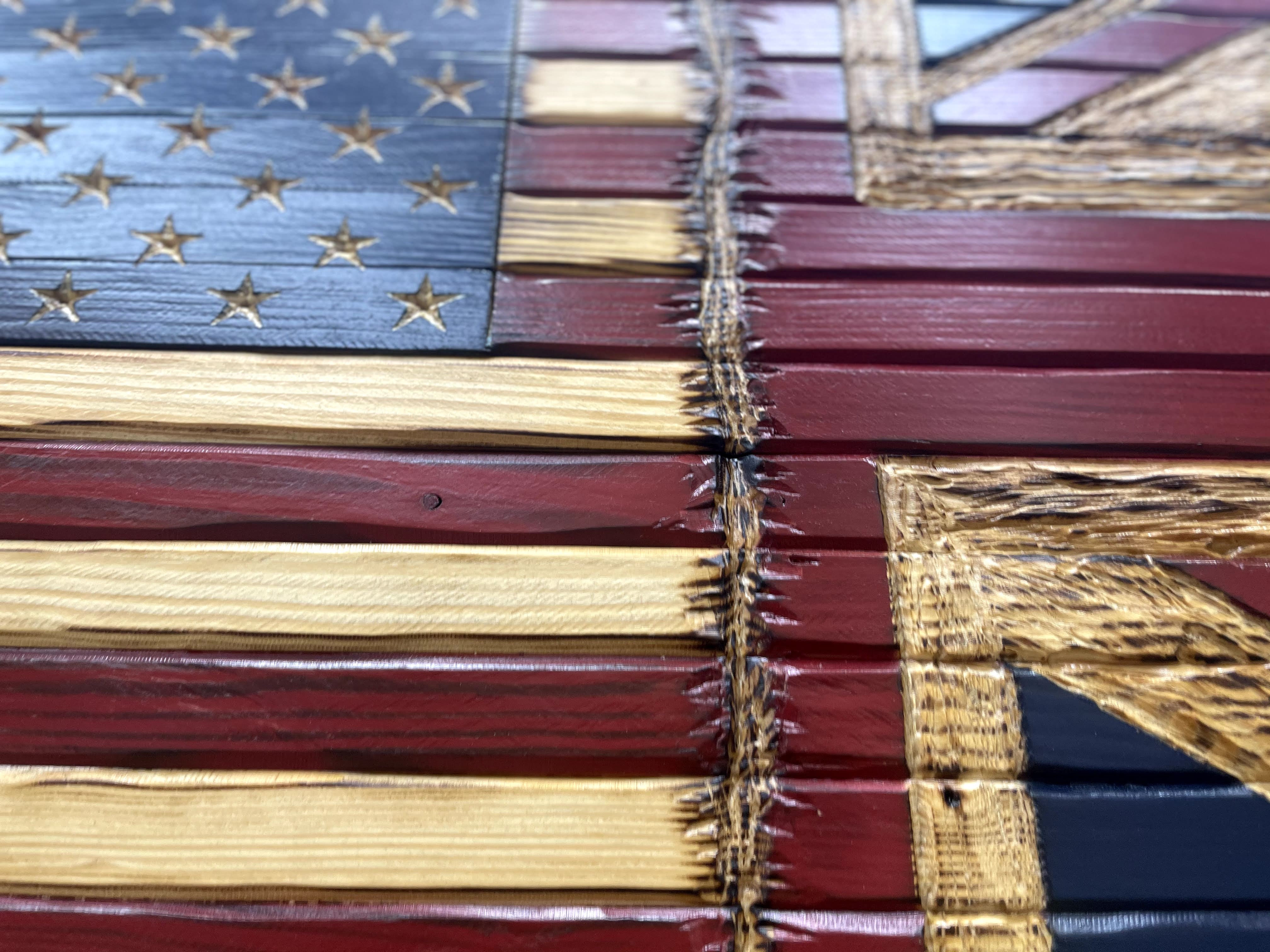 USA/Union Jack Handcarved Wooden Flag