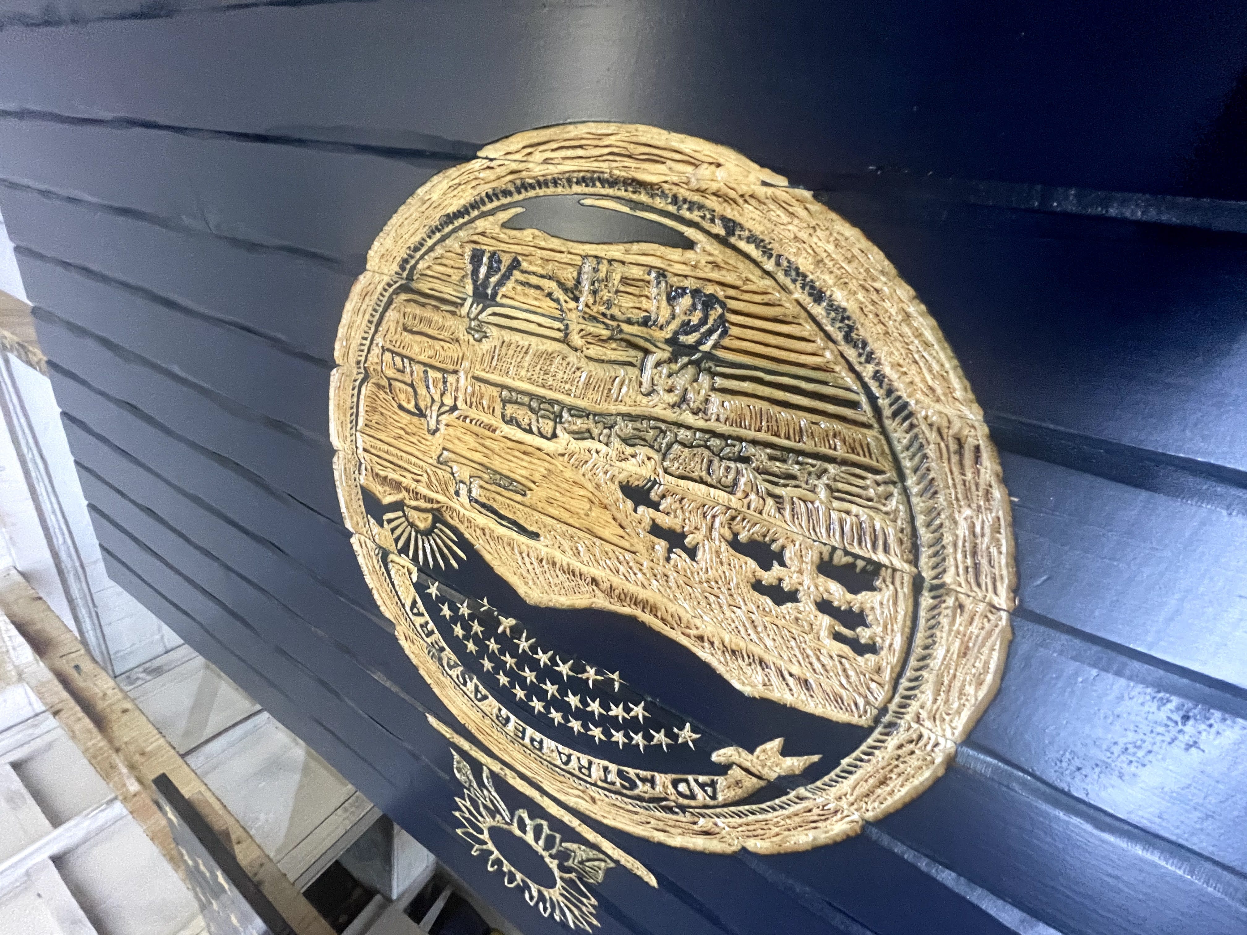 Kansas Handcarved Wooden Flag
